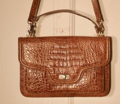 1960s Vintage Tan Crocodile Hand/Shoulder Bag