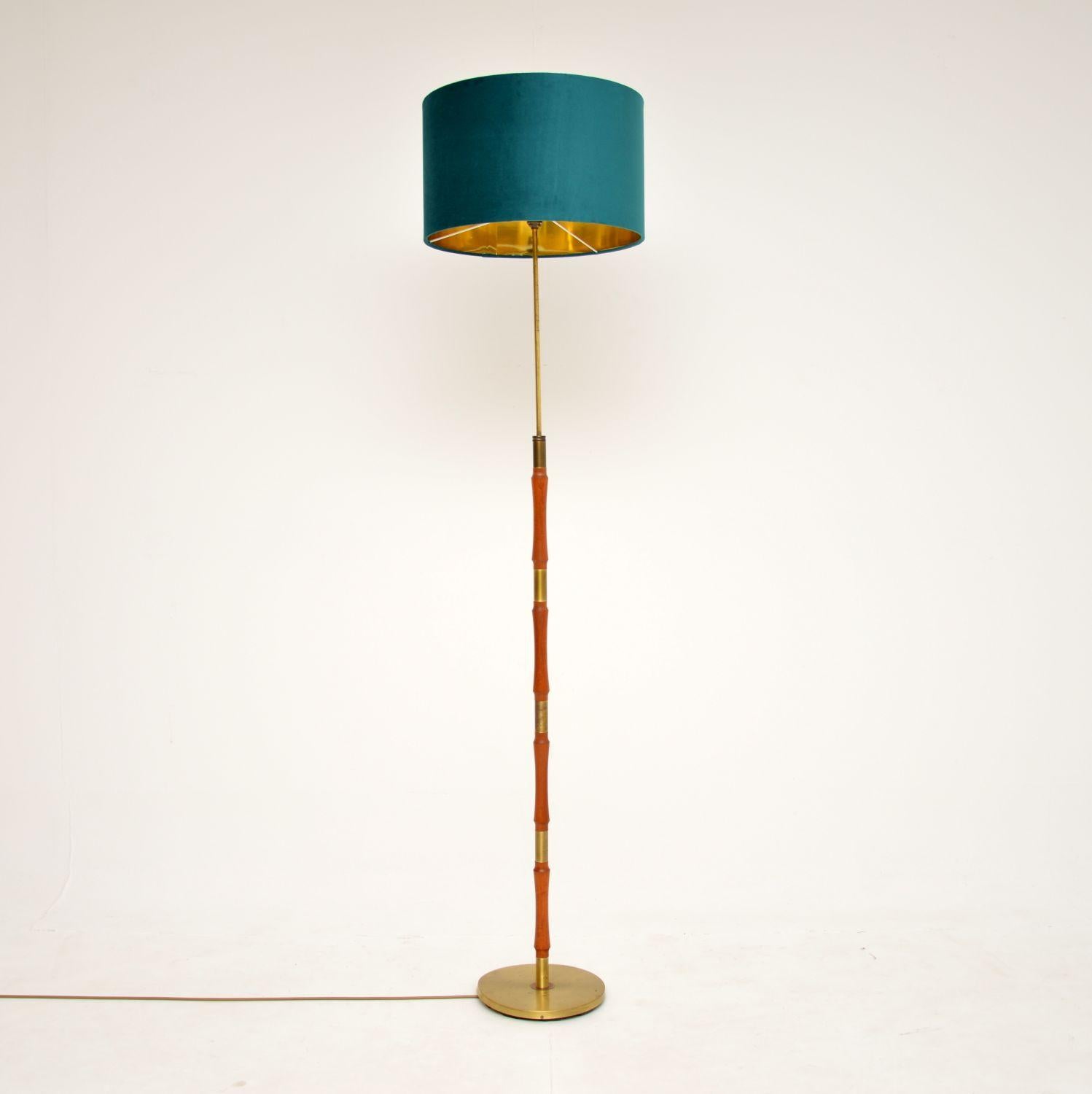 Mid-Century Modern 1960's Vintage Teak & Brass Adjustable Floor Lamp