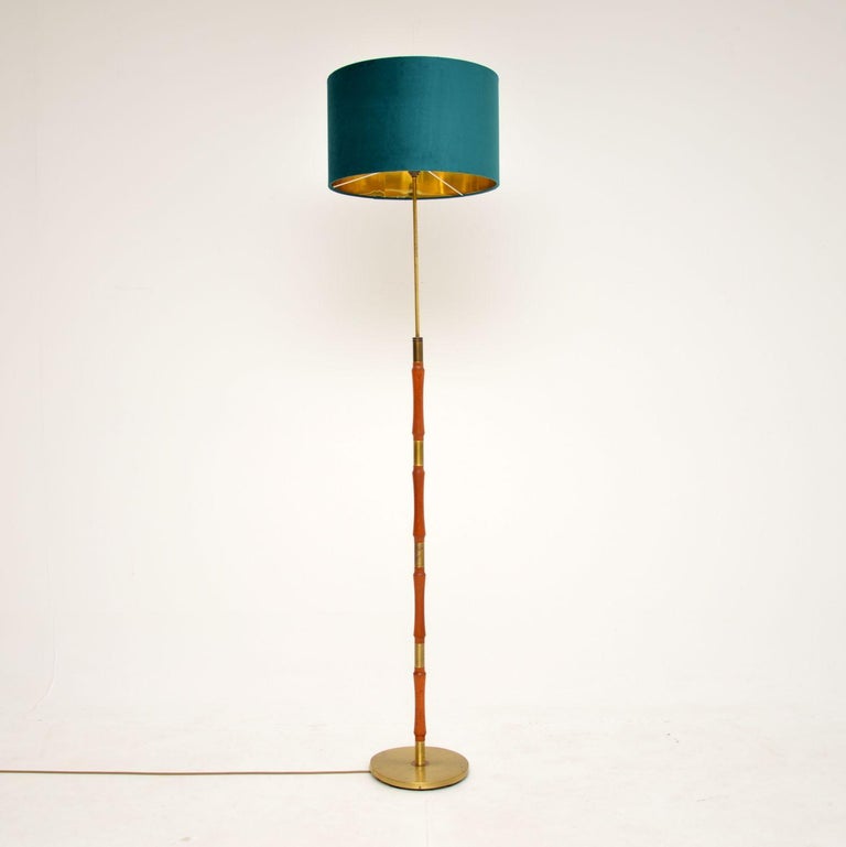 1960's Vintage Teak and Brass Adjustable Floor Lamp For Sale at 1stDibs