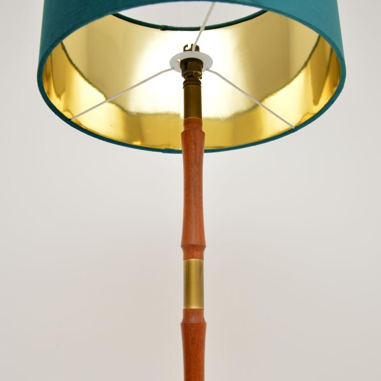 1960's Vintage Teak and Brass Adjustable Floor Lamp For Sale at 1stDibs