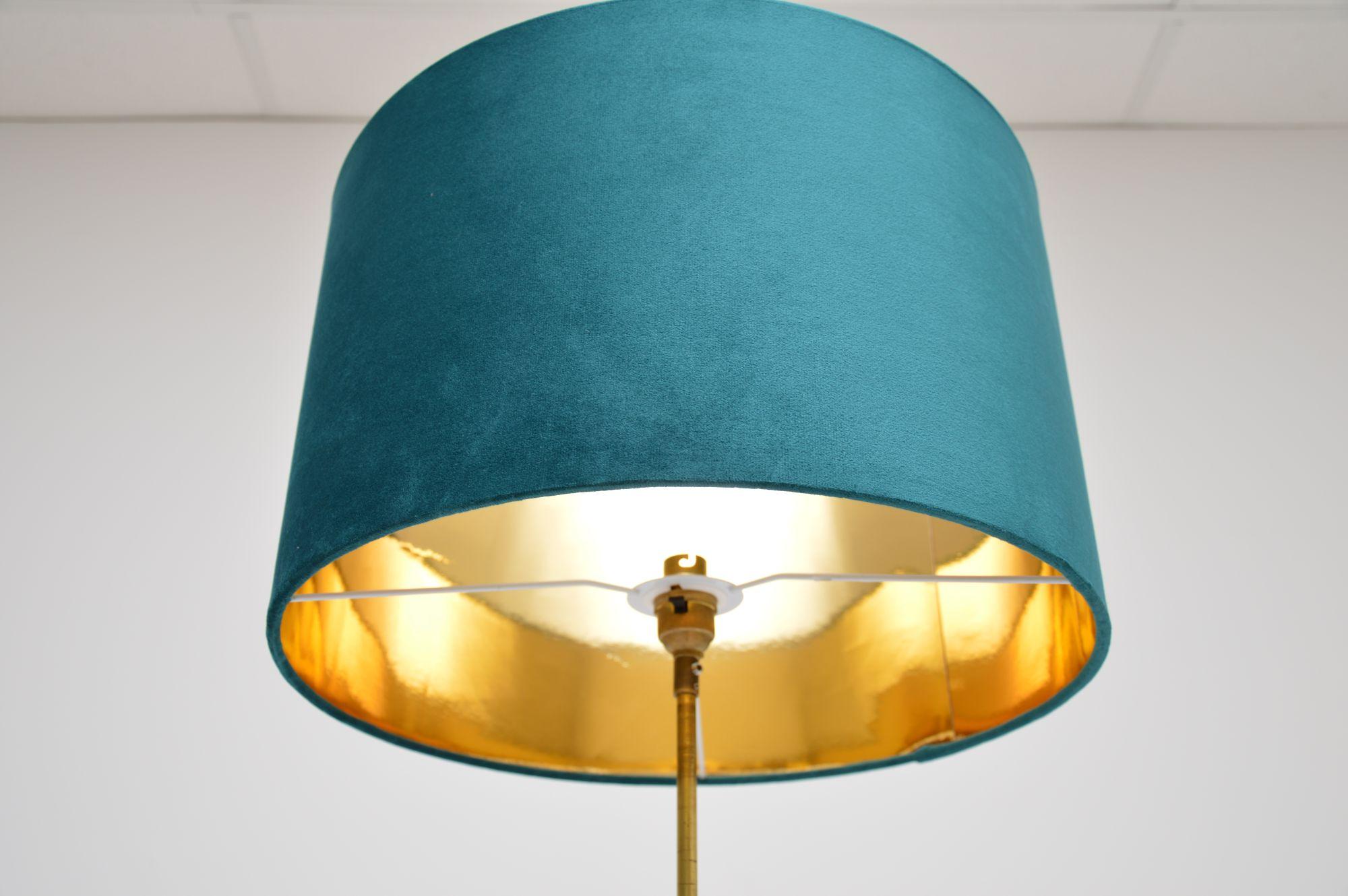 British 1960’s Vintage Teak & Brass Adjustable Floor Lamp For Sale
