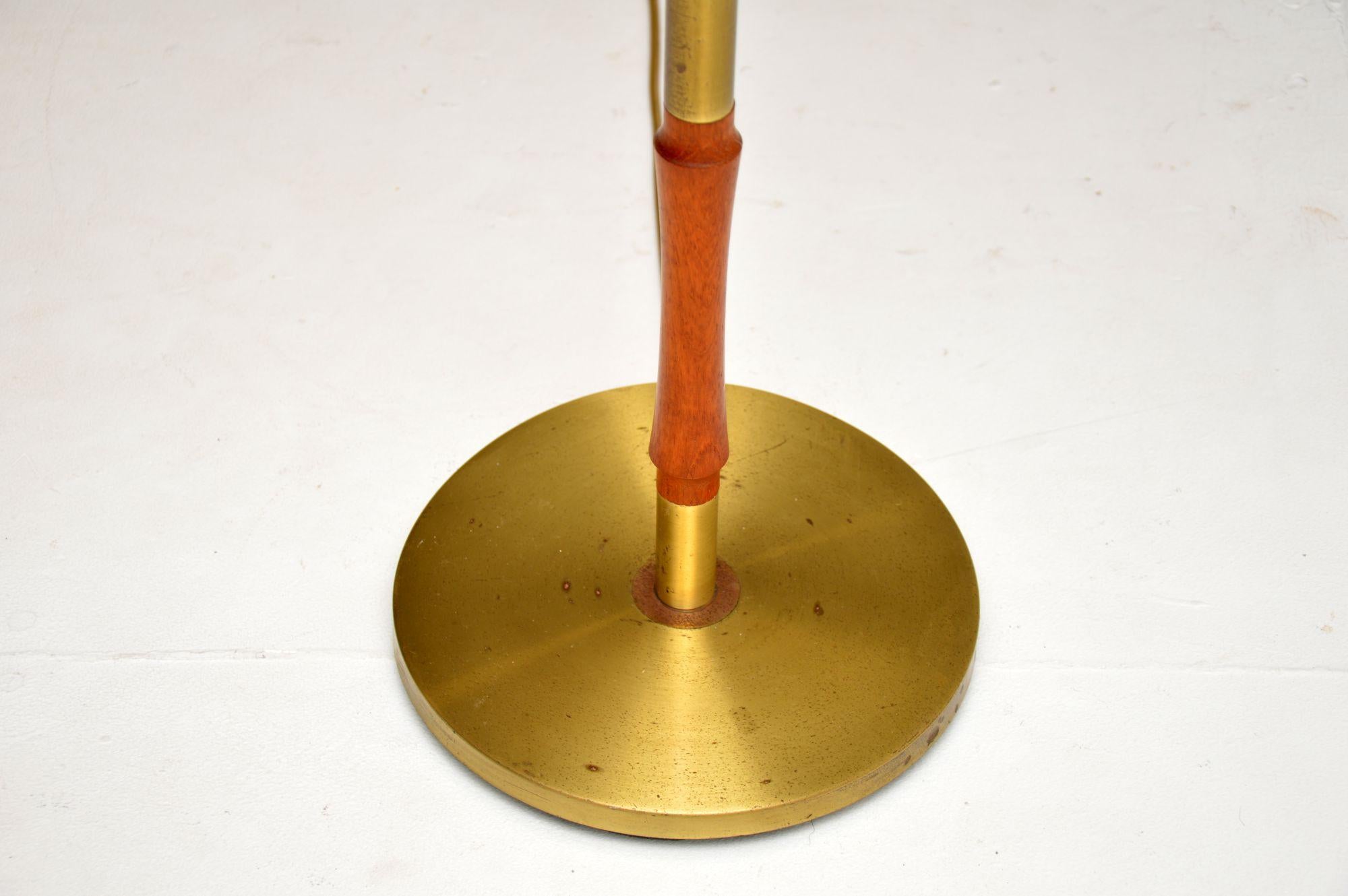 Mid-20th Century 1960's Vintage Teak & Brass Adjustable Floor Lamp