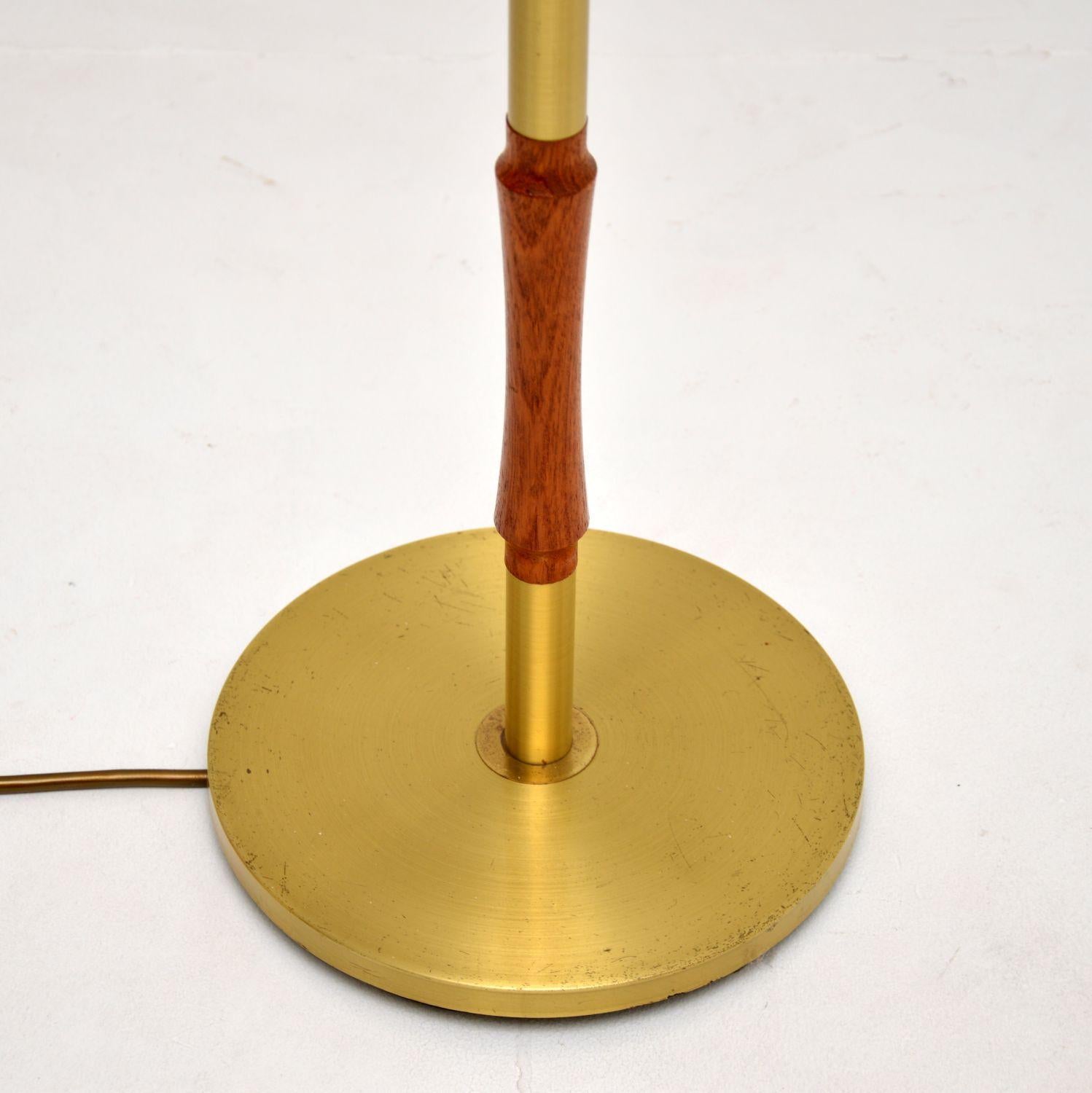 Mid-20th Century 1960’s Vintage Teak & Brass Adjustable Floor Lamp For Sale