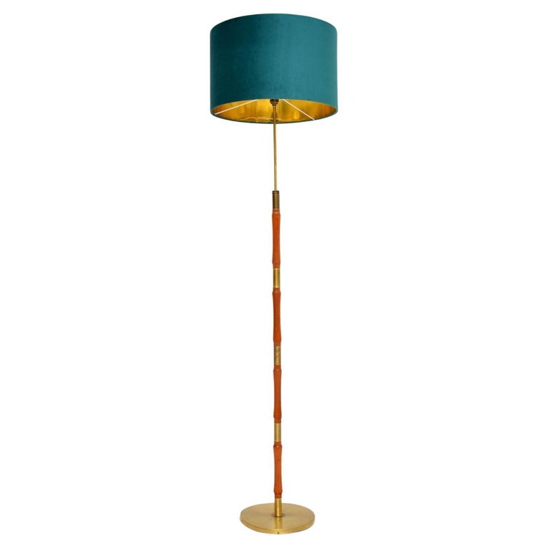 1960's Vintage Teak and Brass Adjustable Floor Lamp For Sale at 1stDibs