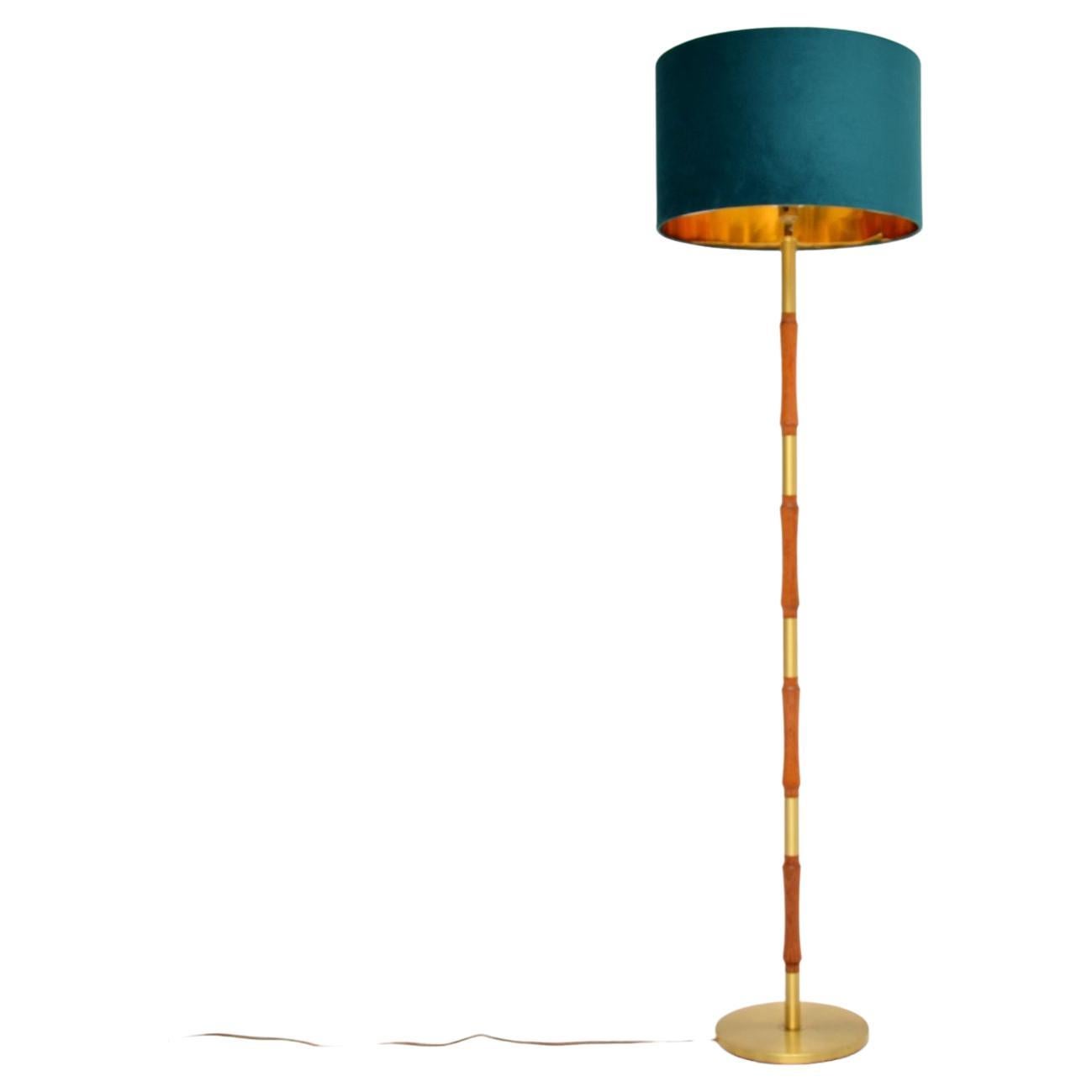 1960’s Vintage Teak & Brass Adjustable Floor Lamp For Sale
