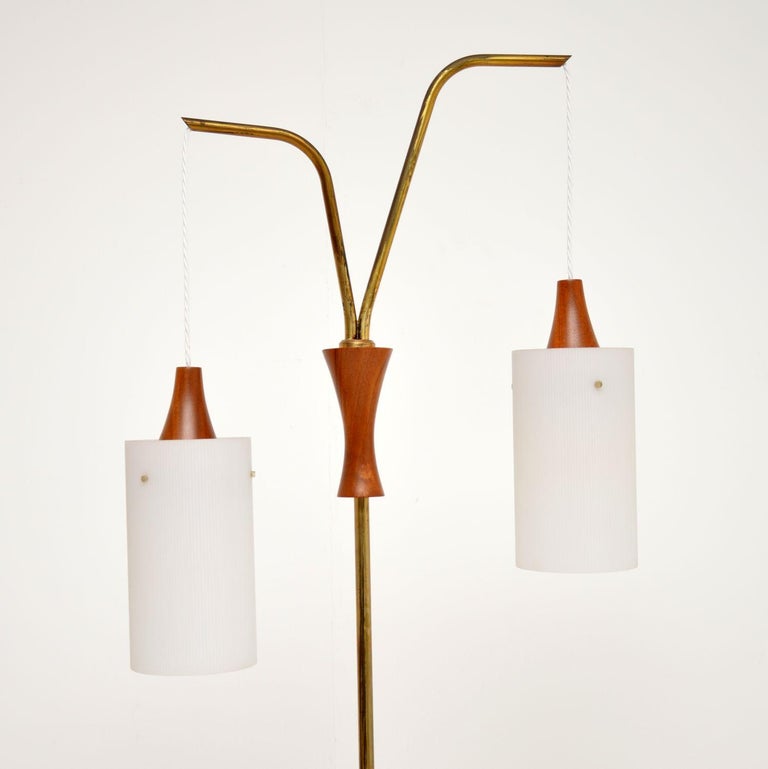 1960's Vintage Teak and Brass Floor Lamp For Sale at 1stDibs