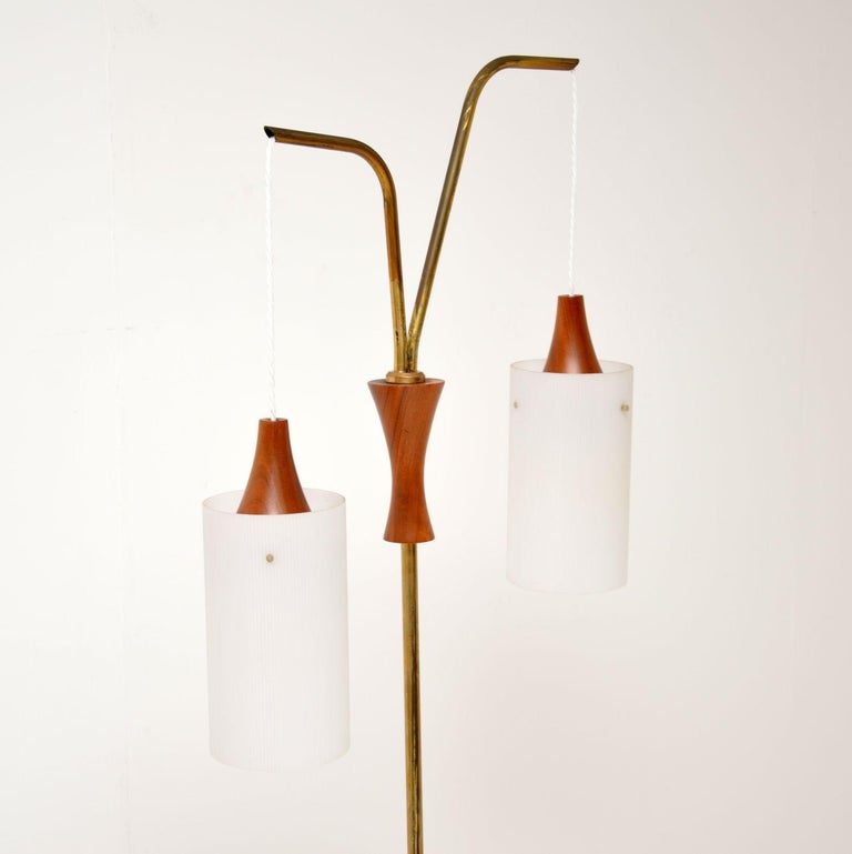 1960's Vintage Teak and Brass Floor Lamp For Sale at 1stDibs