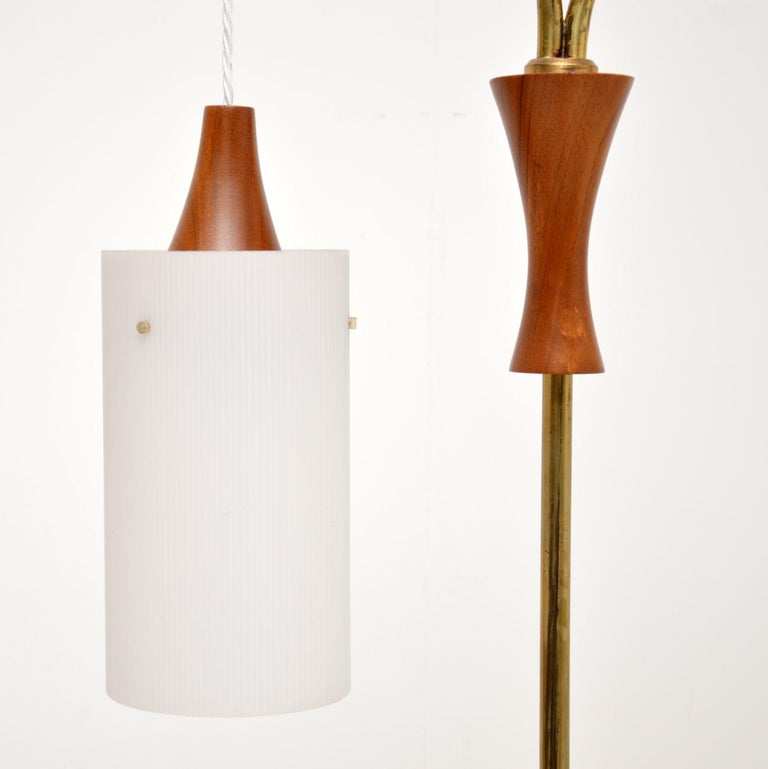 1960's Vintage Teak and Brass Floor Lamp For Sale at 1stDibs