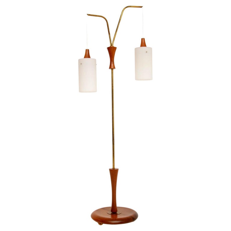 1960's Vintage Teak and Brass Floor Lamp For Sale at 1stDibs