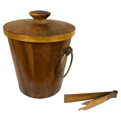 Mid-Century Modern Vintage Teak Wood Brass Ice Bucket Modernist Design