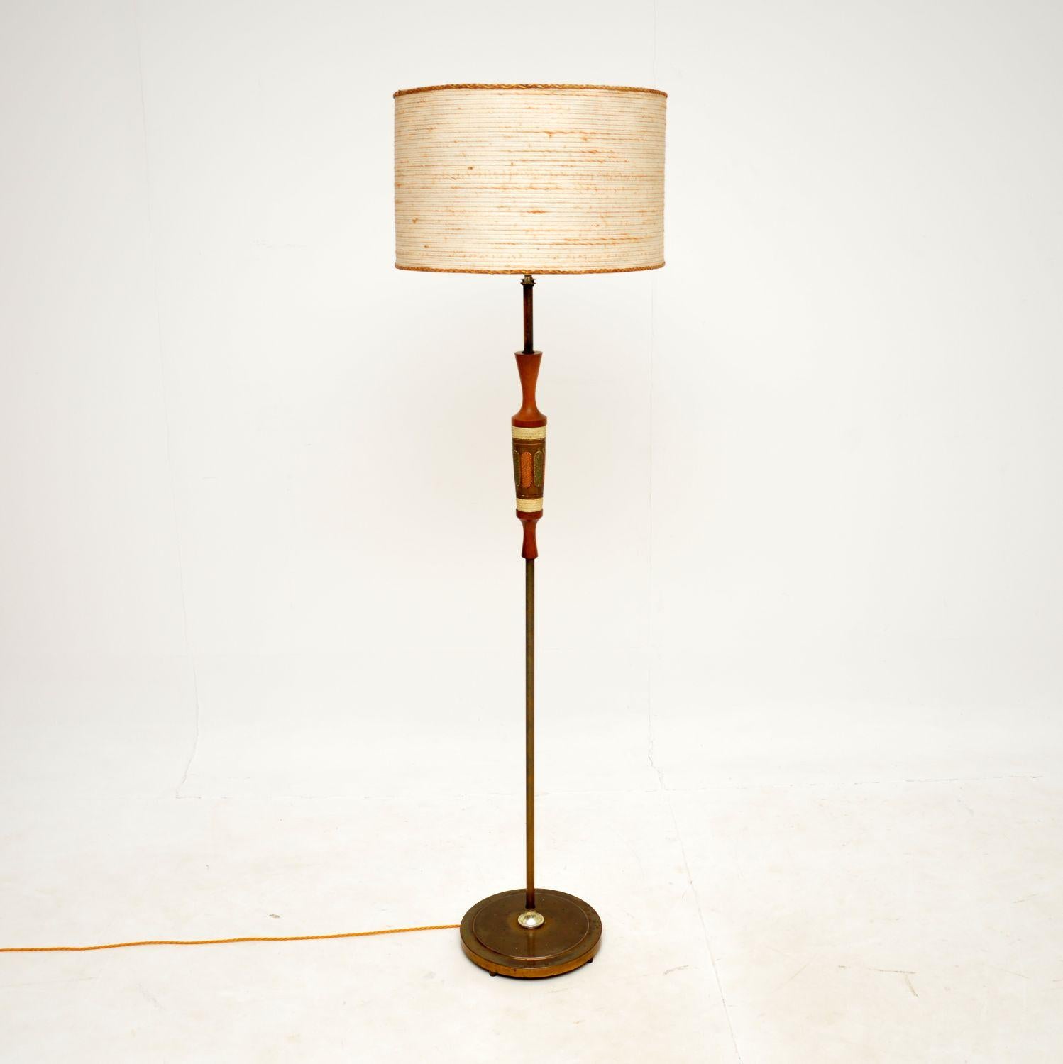 1960's Vintage Teak, Brass and Pottery Floor Lamp at 1stDibs