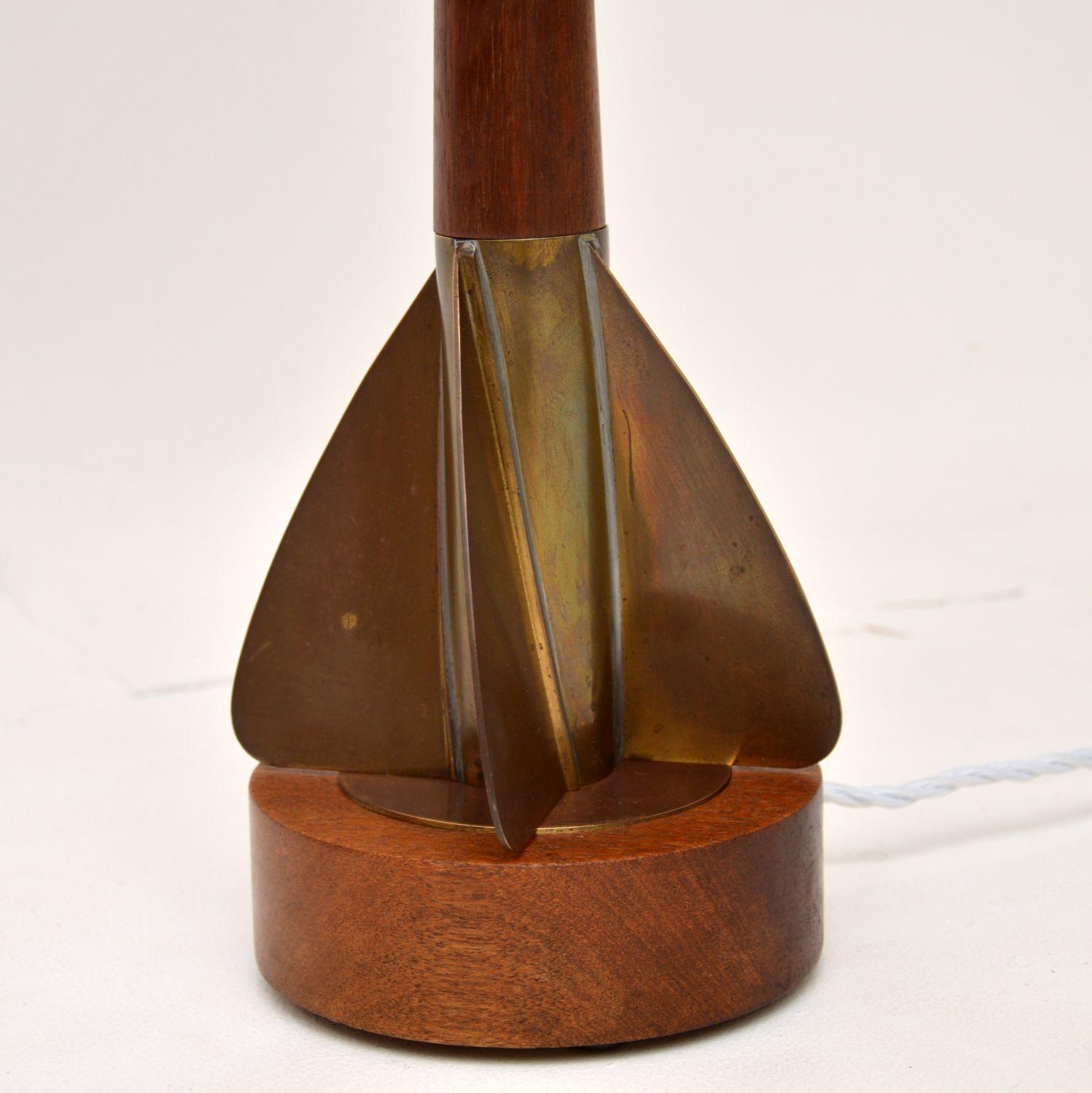 Mid-Century Modern 1960's Vintage Teak & Brass Rocket Table Lamp For Sale