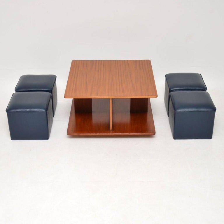 1960s Vintage Teak Coffee Table With Nesting Stools At 1stdibs