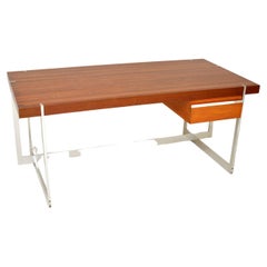 1960's Vintage Teak & Steel Executive Desk