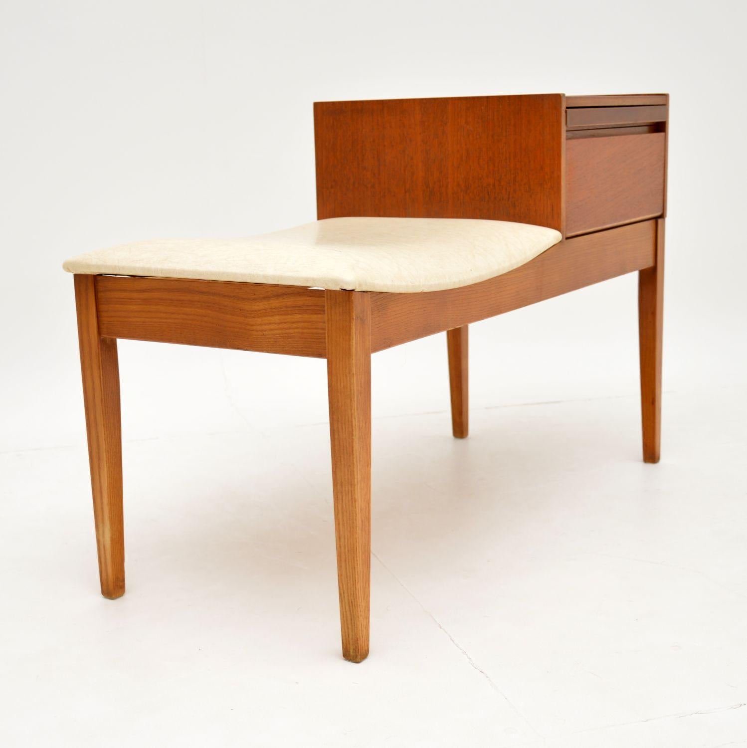1960s Vintage Teak Telephone Bench 3