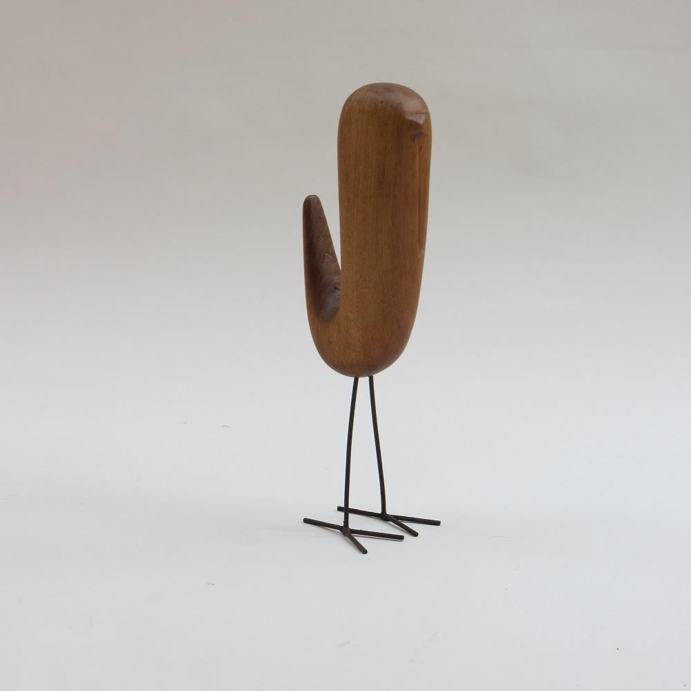 European 1960s Vintage Teak Wooden Bird Sculpture