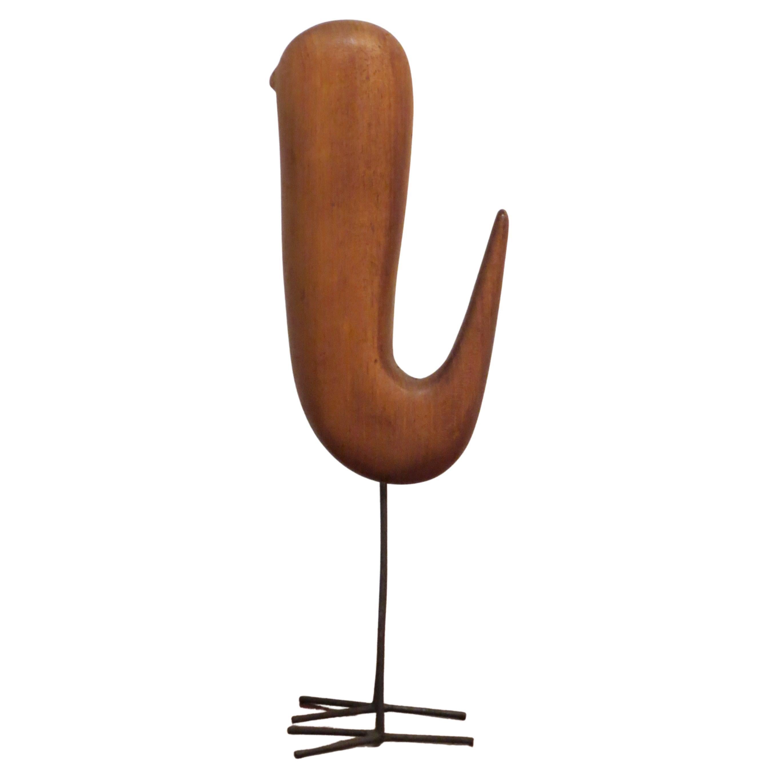 Holz-Vogel-Skulptur aus Teakholz, Vintage, 1960er Jahre