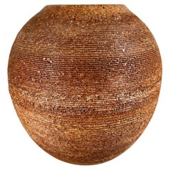 1960s Vintage Textured Art Pottery Lined Vase Vessel Stamped