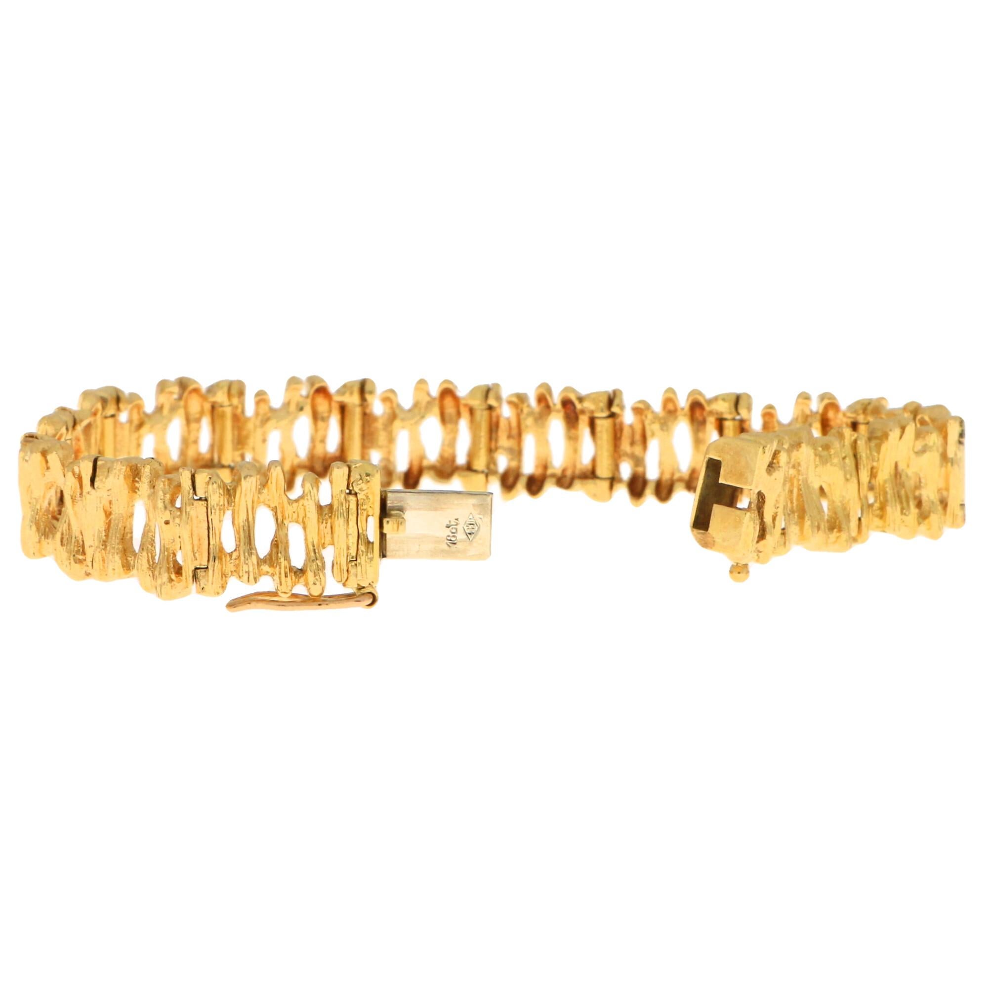 1960er Jahre Vintage Baumrinde Gliederarmband Set in 18 Karat Gelb für Damen oder Herren