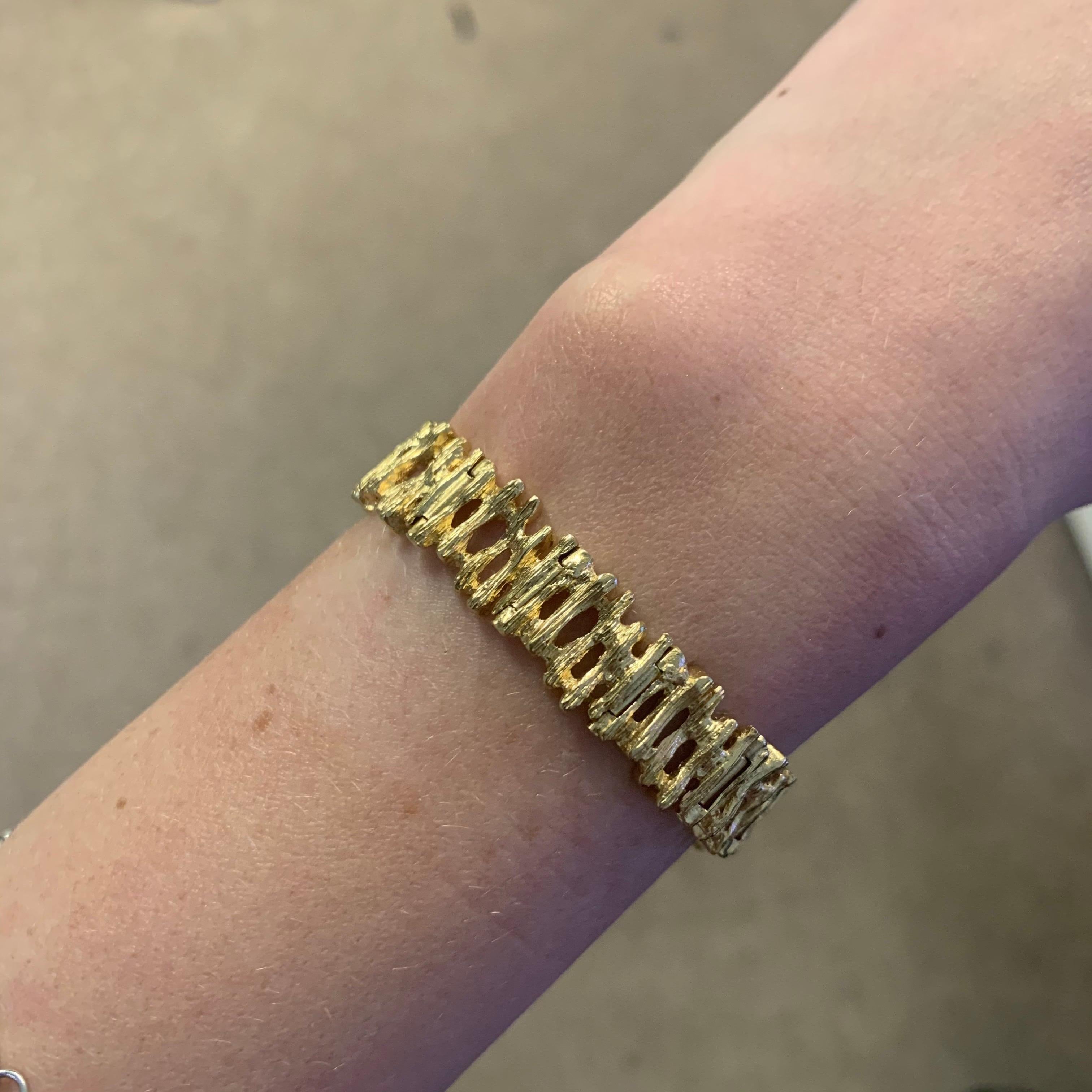 1960er Jahre Vintage Baumrinde Gliederarmband Set in 18 Karat Gelb 1