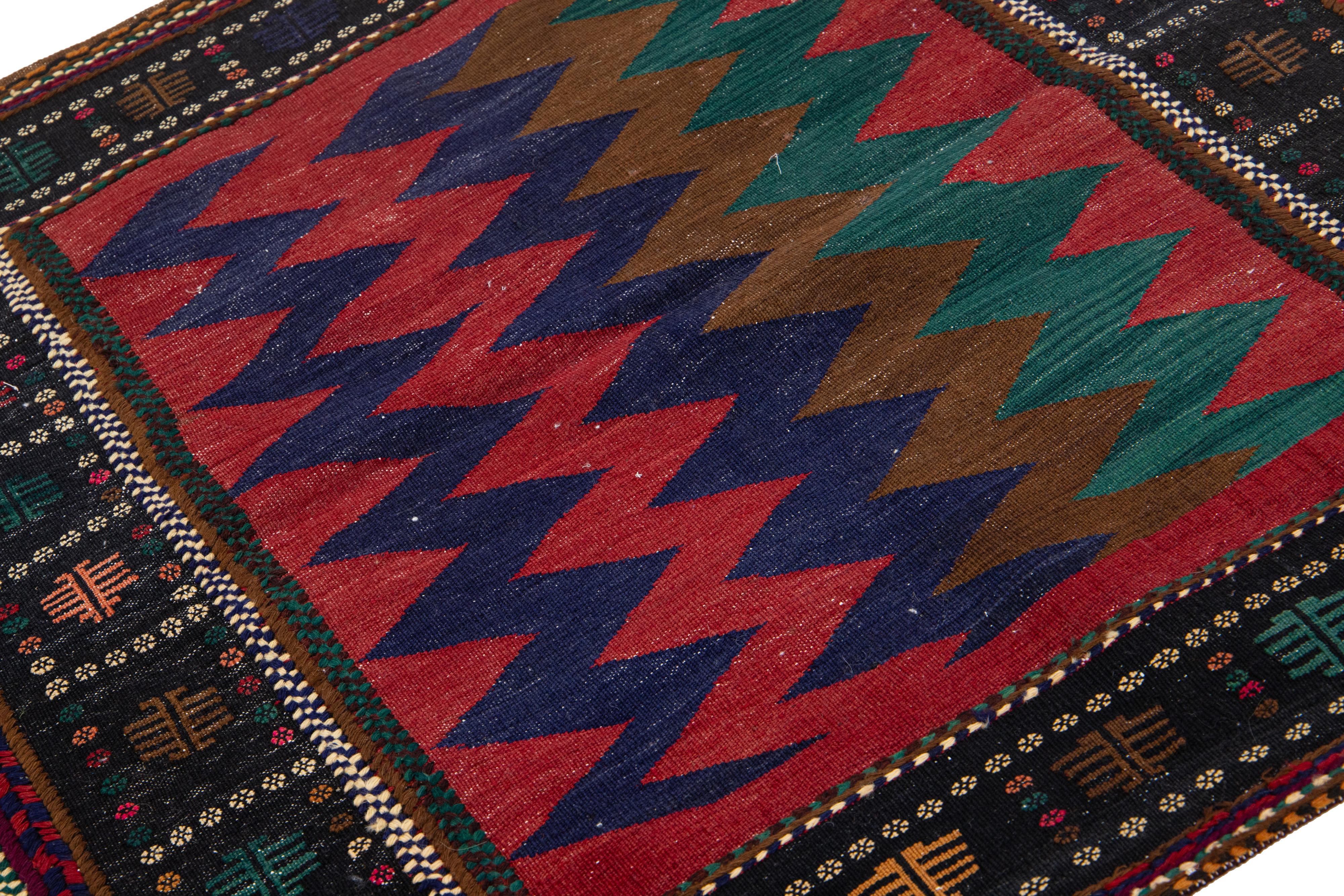 Islamic 1960s Vintage Tribal Persian Shiraz Blue Wool Rug With Multicolor Accents For Sale