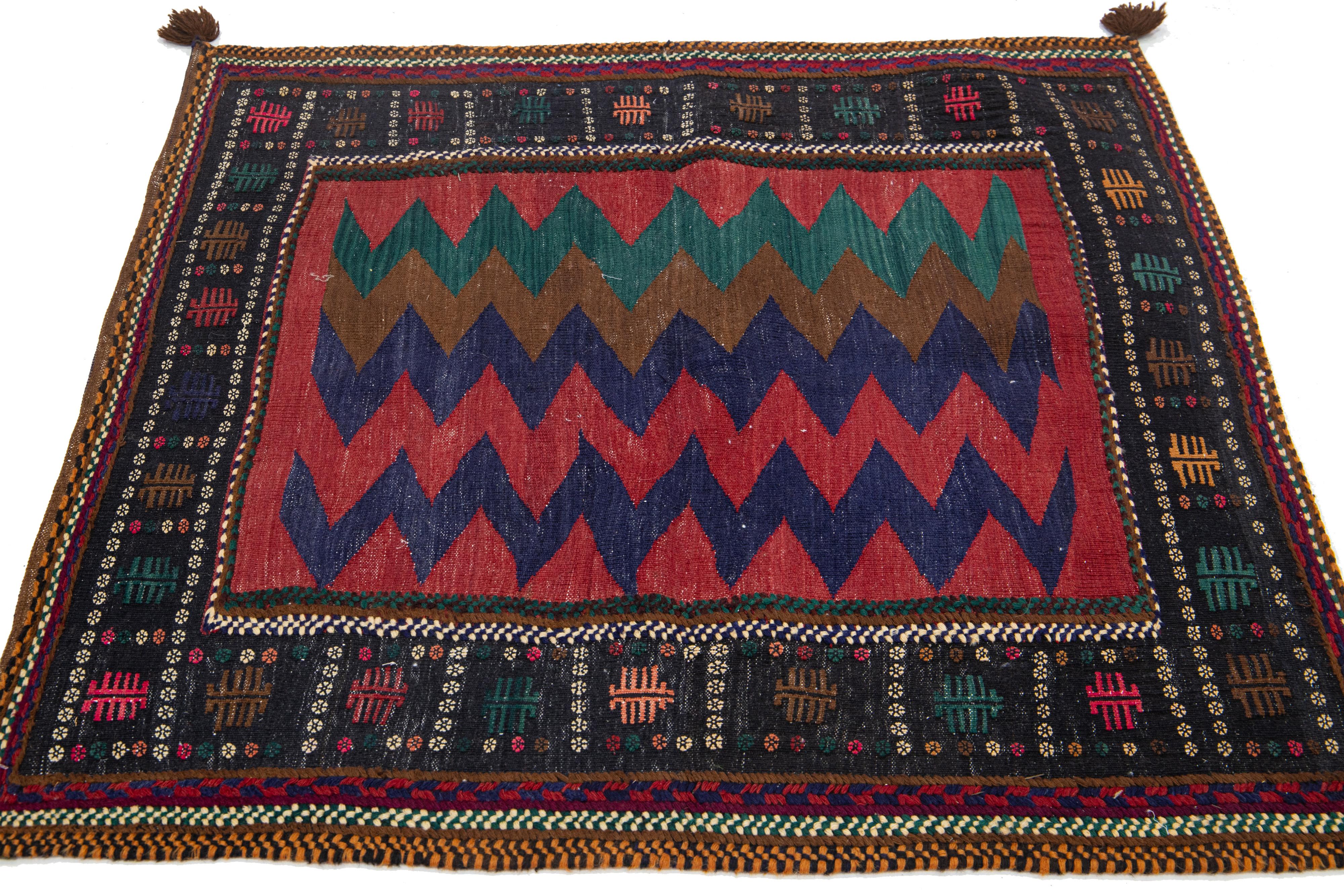1960s Vintage Tribal Persian Shiraz Blue Wool Rug With Multicolor Accents In Excellent Condition For Sale In Norwalk, CT
