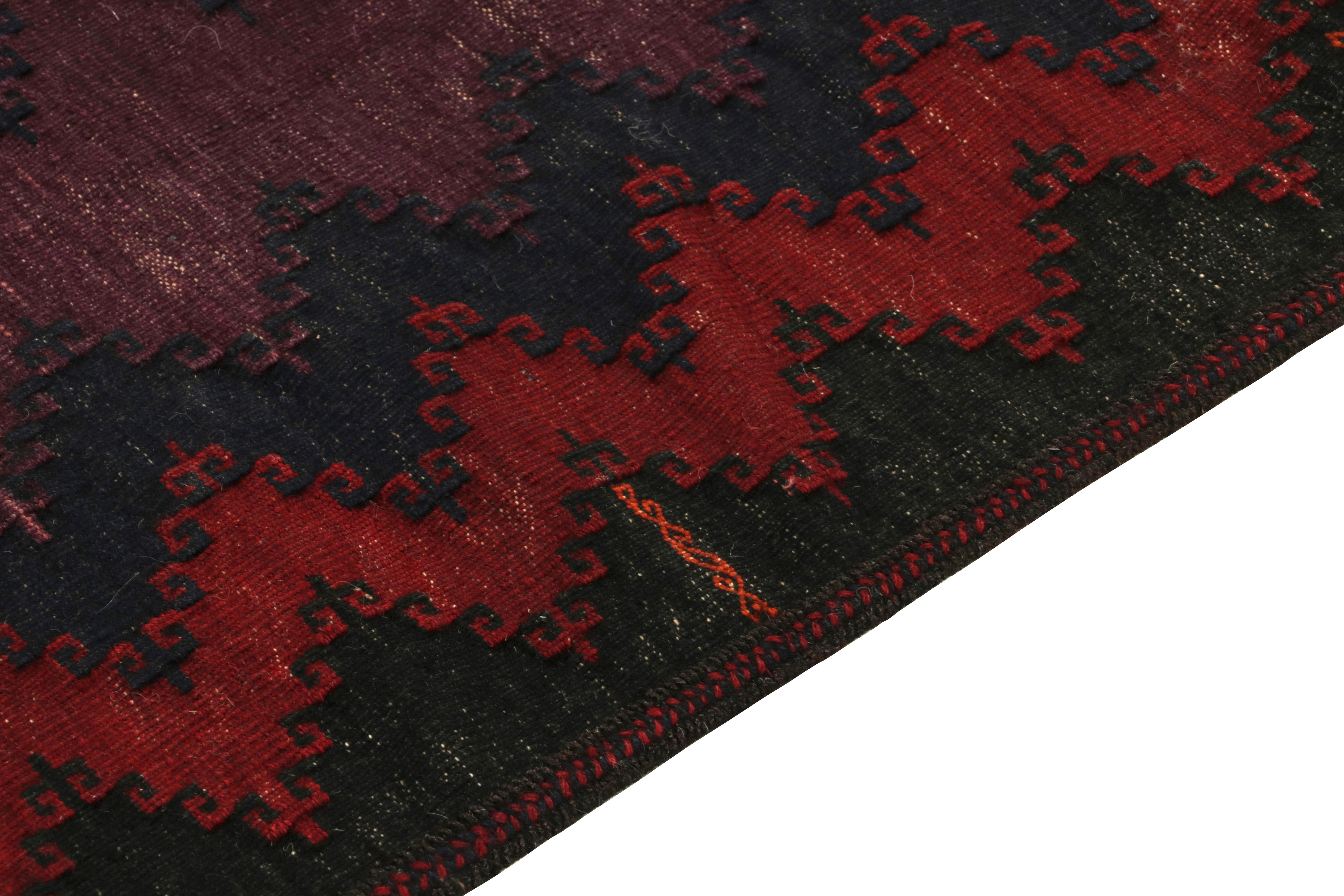 Hand-Knotted 1960s Vintage Turkish Kilim rug in Purple Chevron Pattern by Rug & Kilim For Sale
