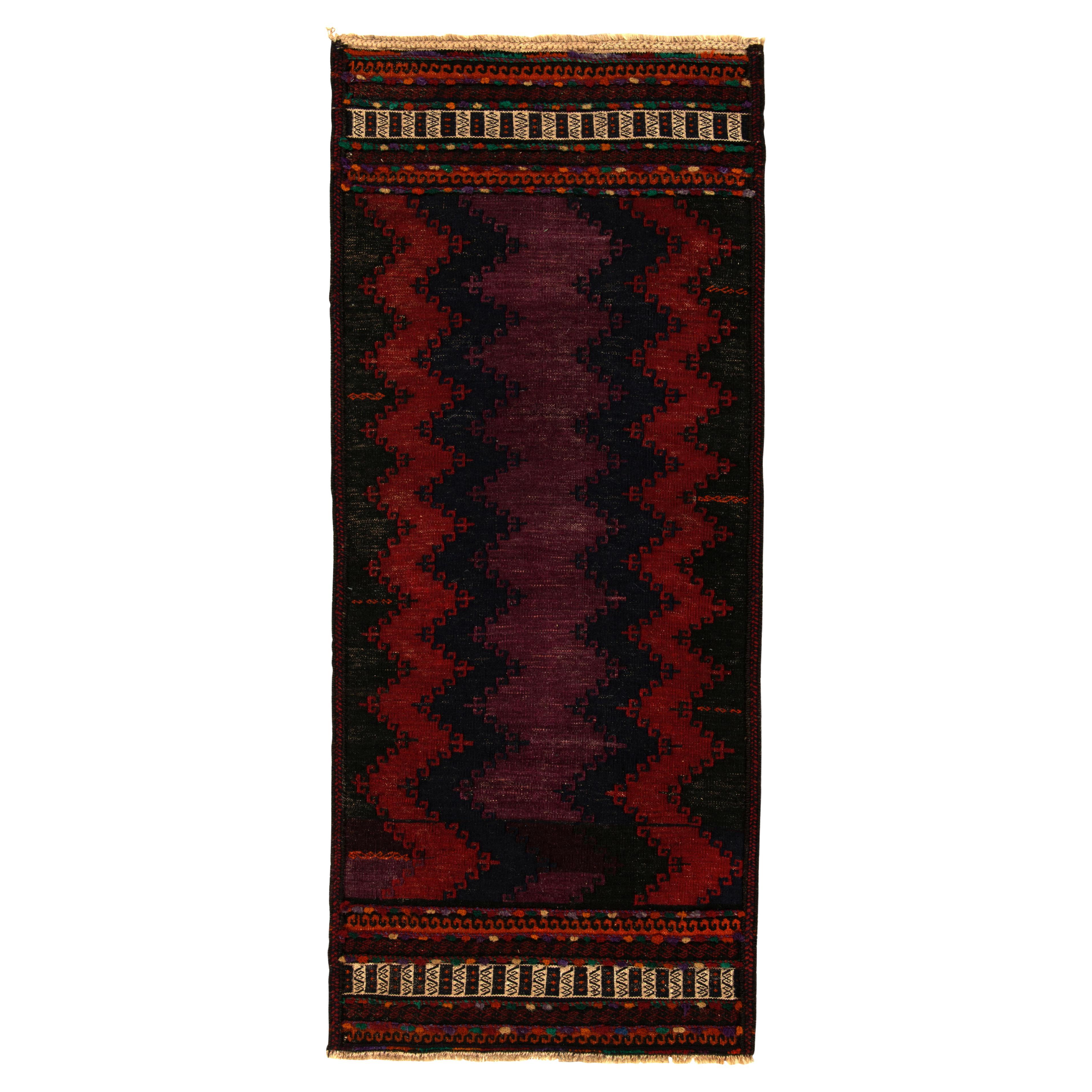 1960s Vintage Turkish Kilim rug in Purple Chevron Pattern by Rug & Kilim For Sale