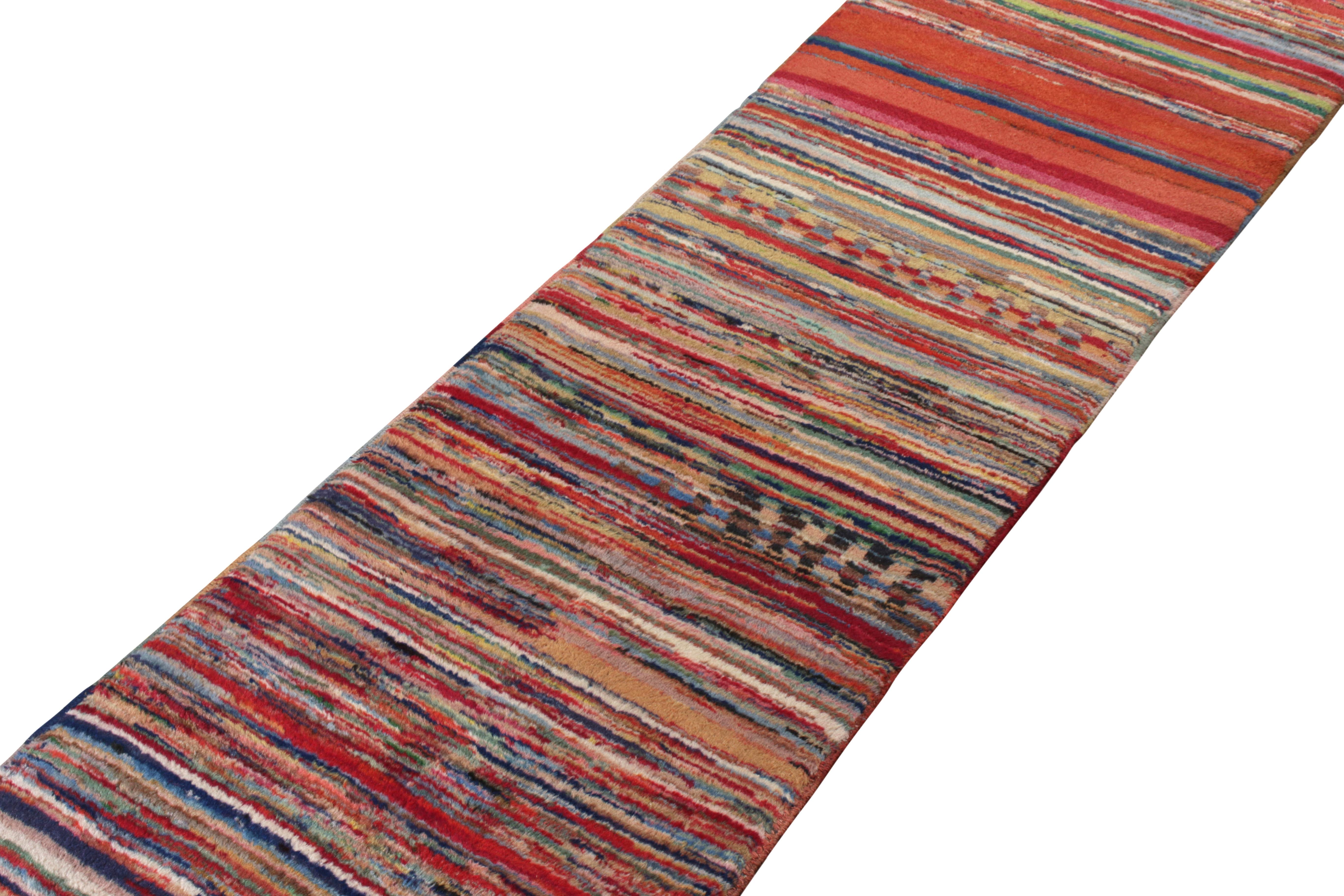 Art Deco 1960s Vintage Mid-Century Runner in Multicolour Striped Pattern by Rug & Kilim For Sale