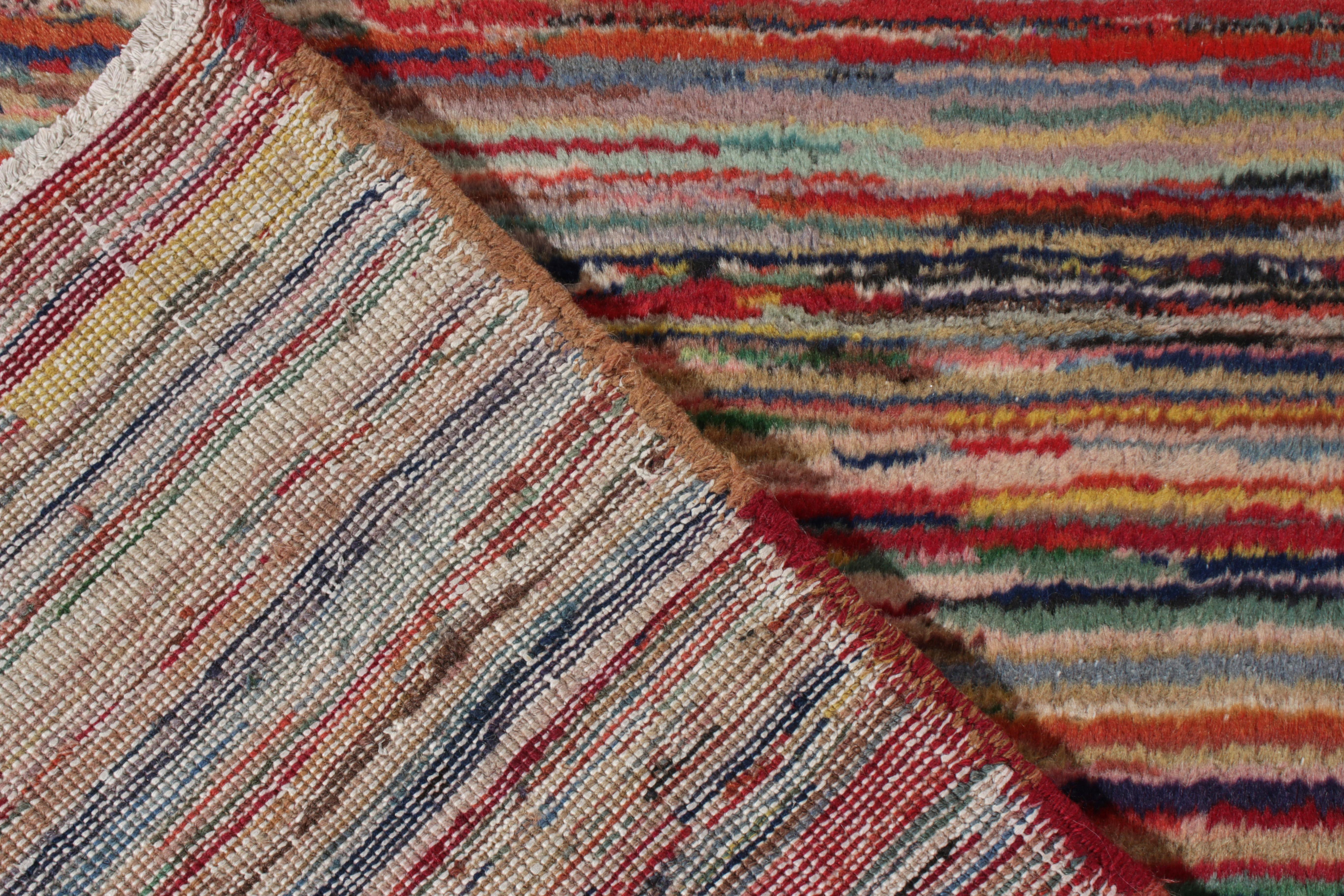 Hand-Knotted 1960s Vintage Mid-Century Runner in Multicolour Striped Pattern by Rug & Kilim For Sale