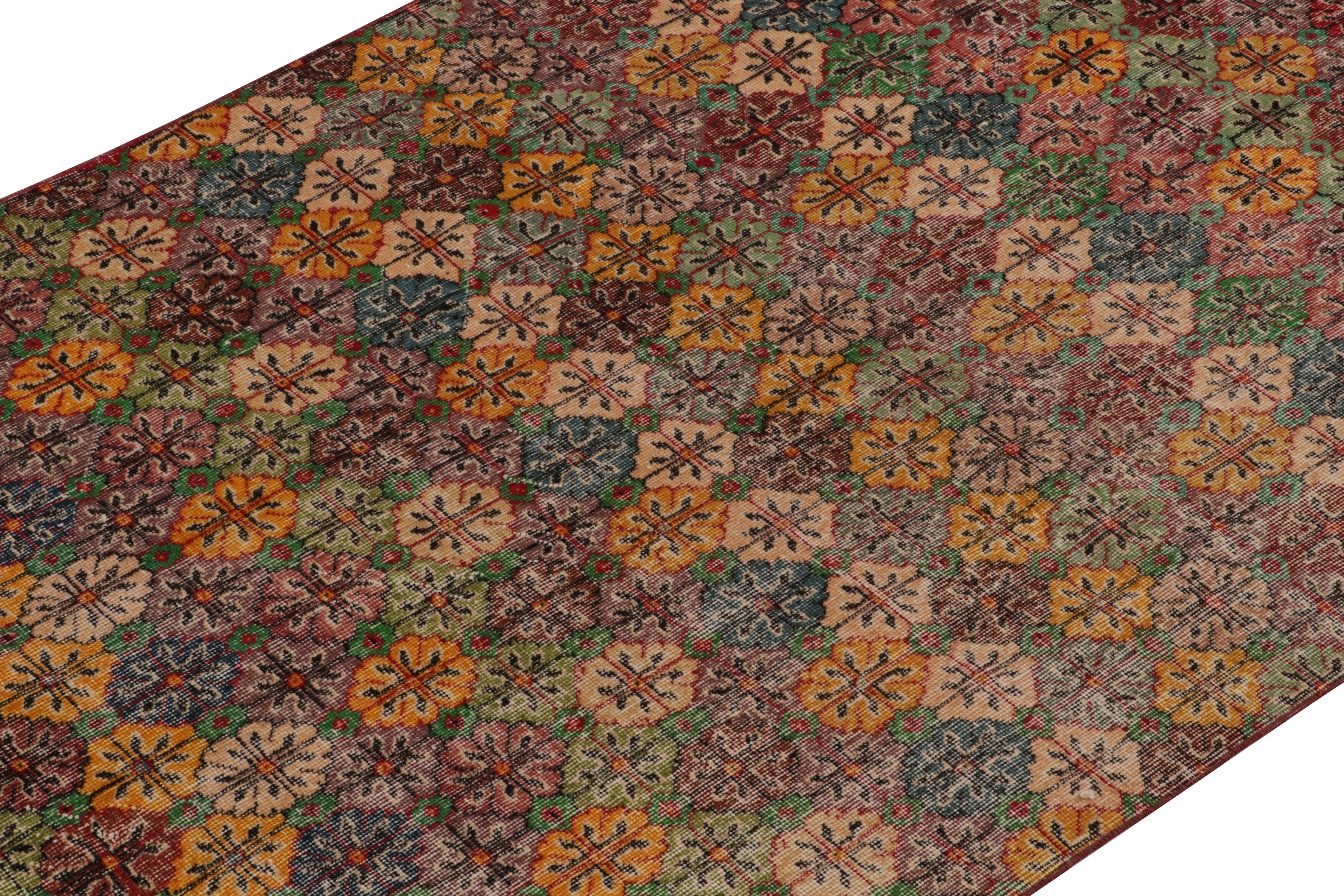 Hand-Knotted 1960s Vintage Turkish Rug in Green & Orange Geometric Pattern by Rug & Kilim For Sale