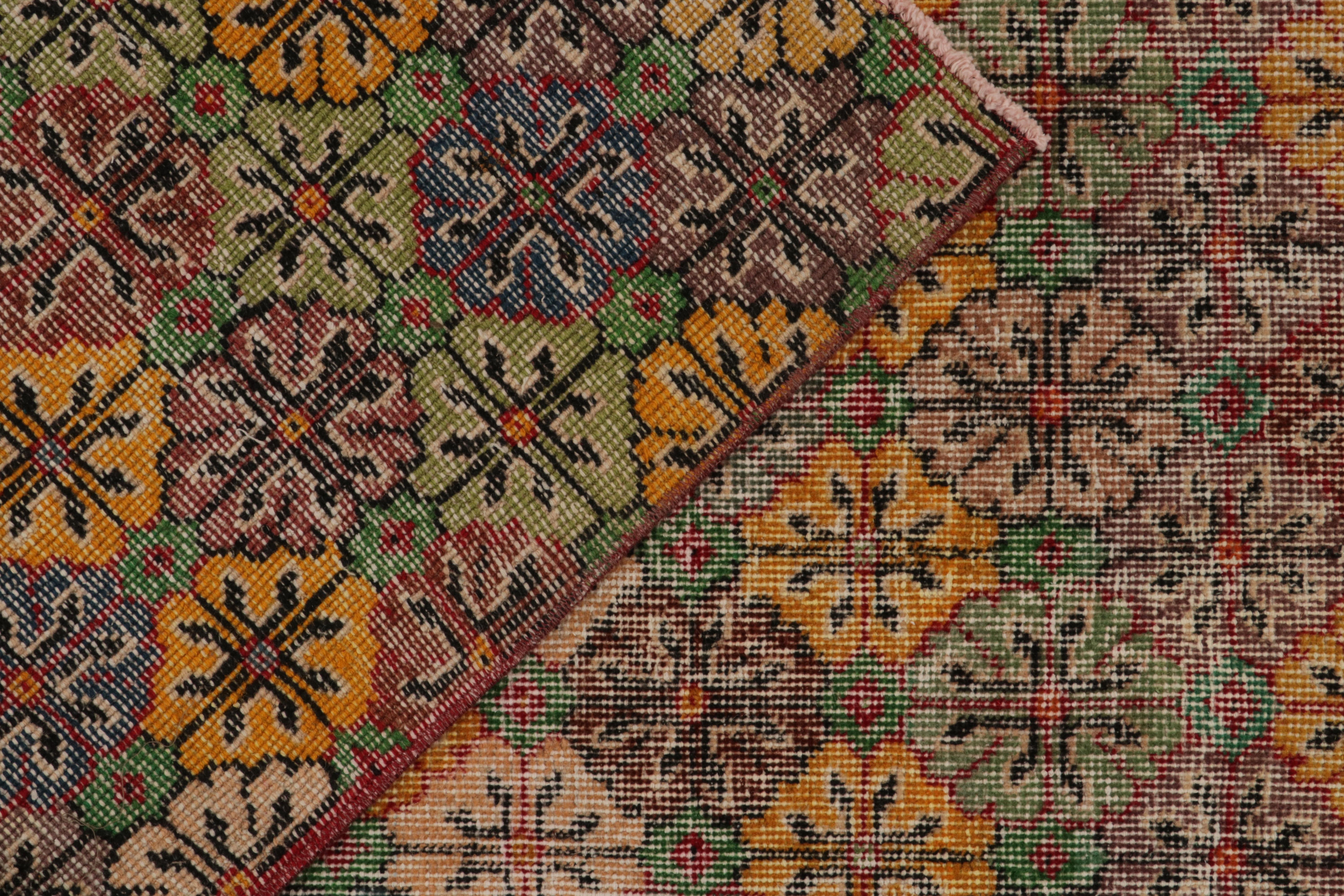 Mid-20th Century 1960s Vintage Turkish Rug in Green & Orange Geometric Pattern by Rug & Kilim For Sale