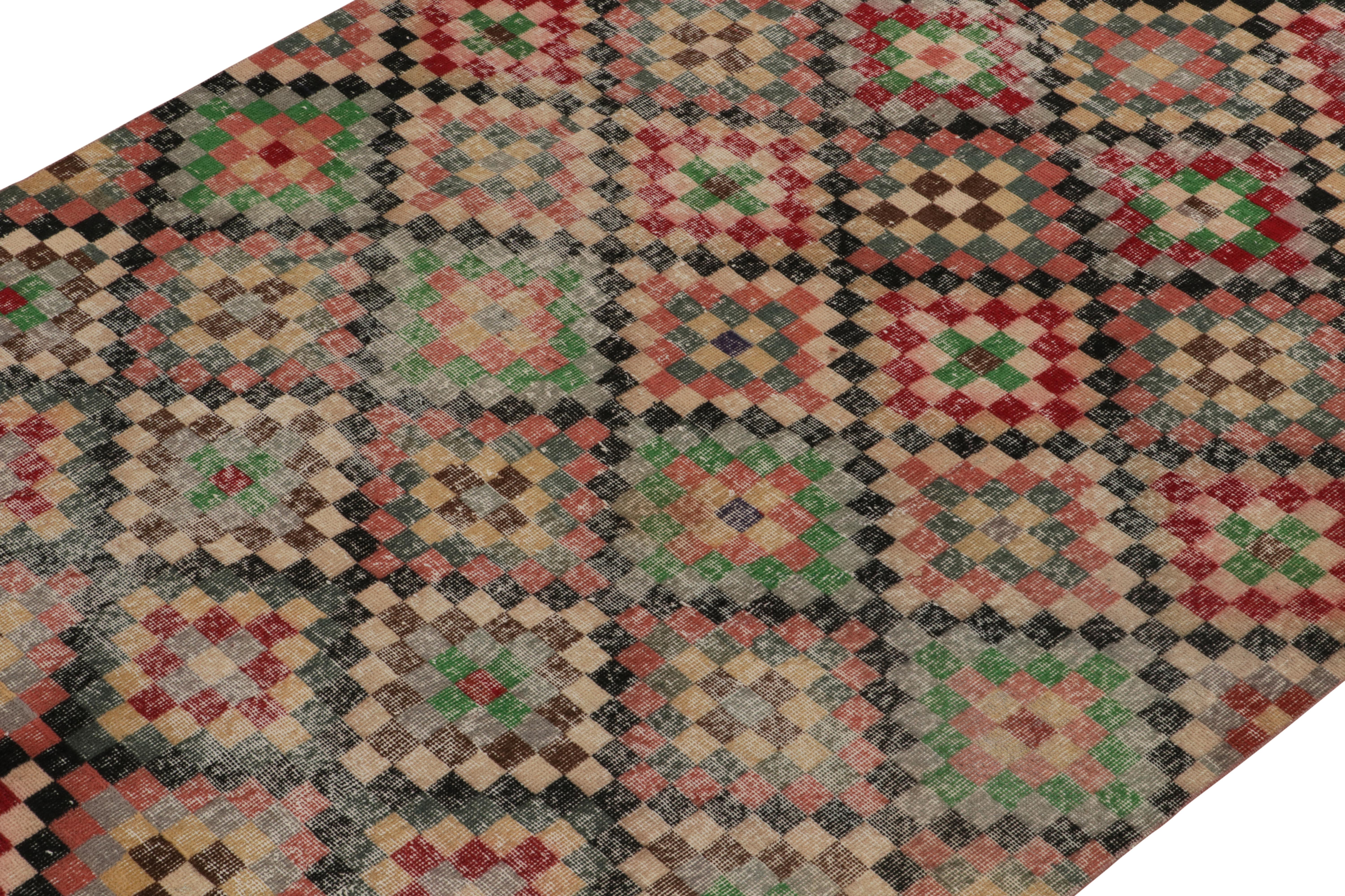 1960s Vintage Turkish Rug in Red, Black Geometric Pattern by Rug & Kilim In Good Condition For Sale In Long Island City, NY