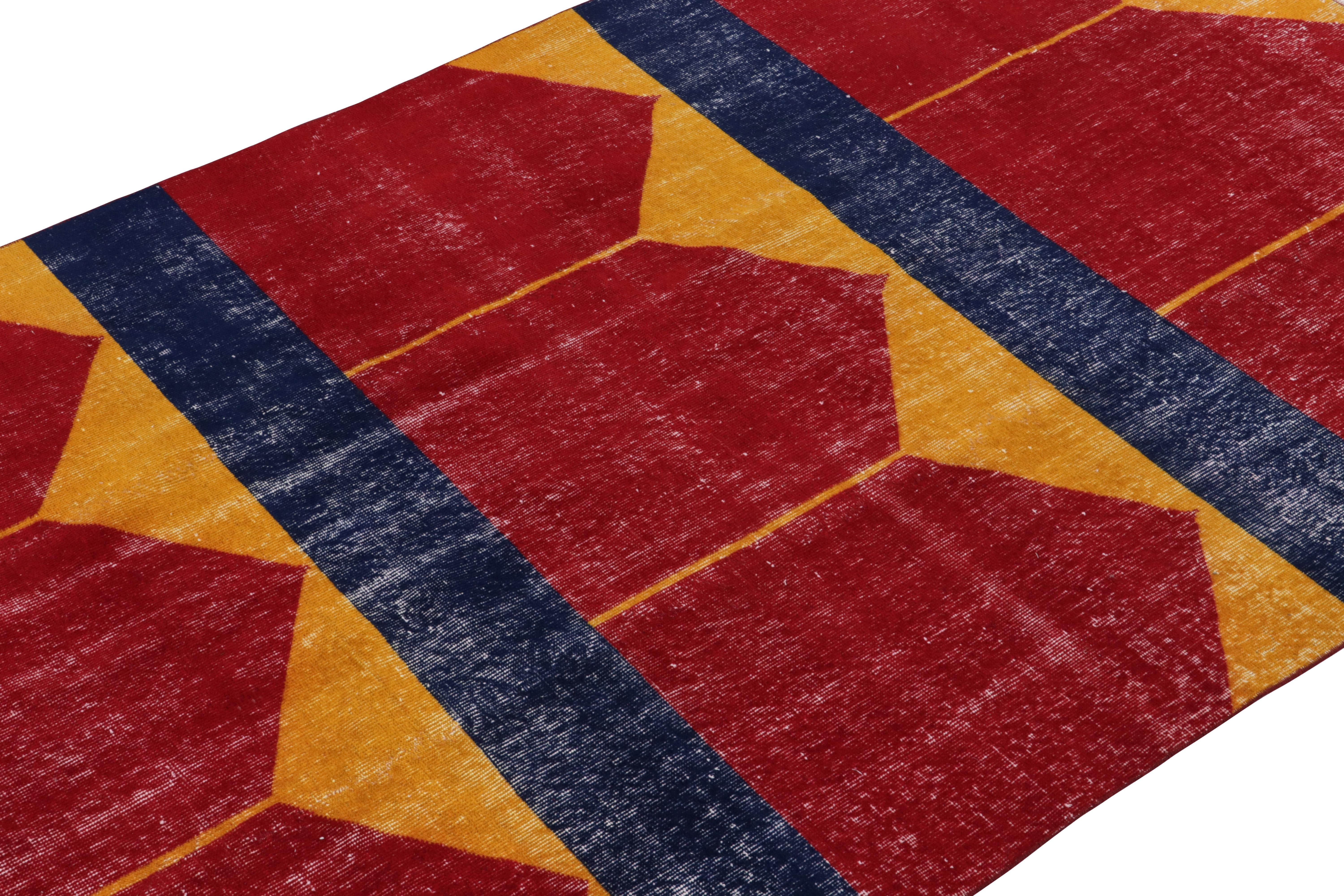 Hand-Knotted 1960s Vintage Turkish Rug in Red, Blue, Gold Geometric Pattern by Rug & Kilim For Sale