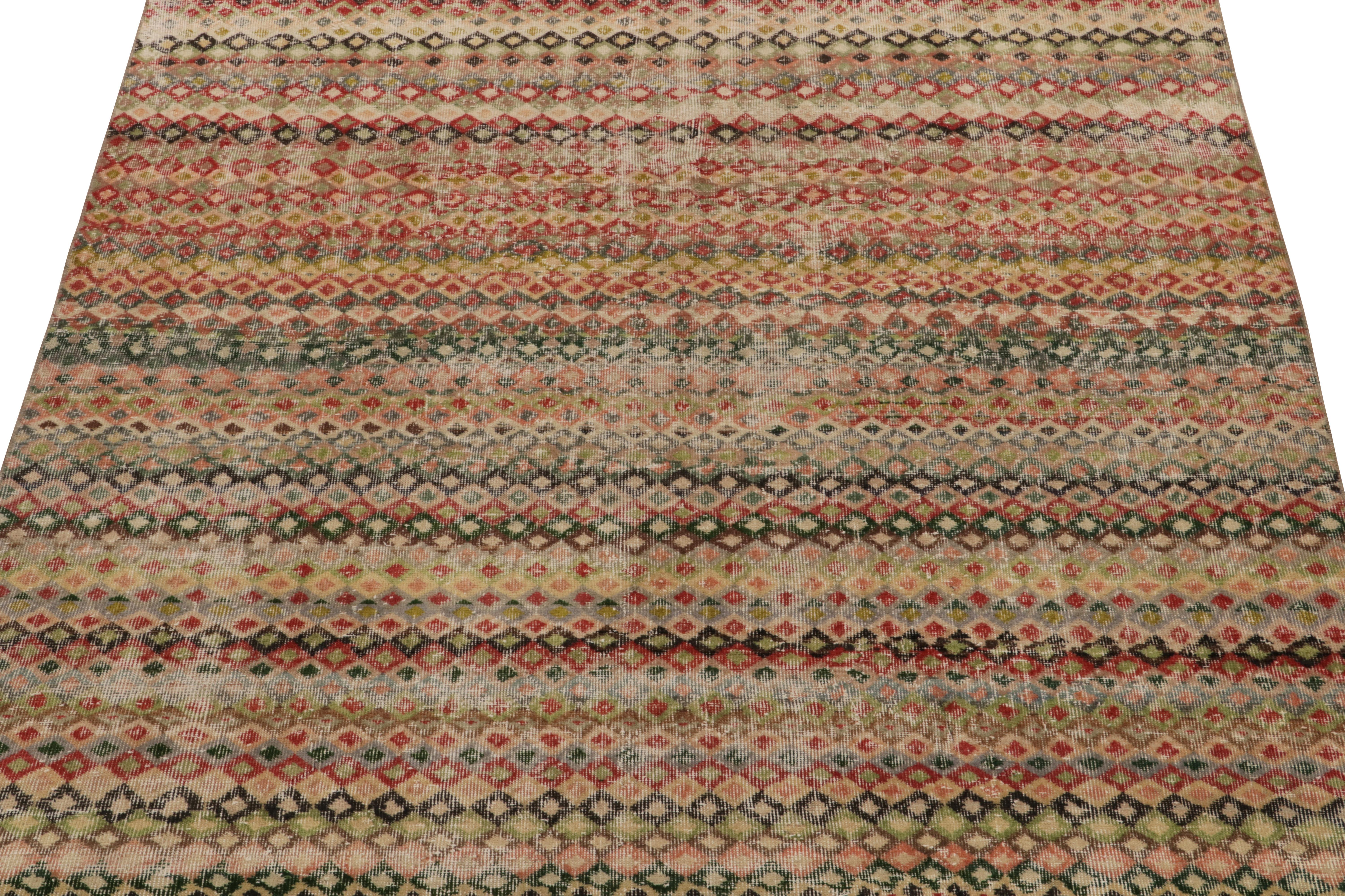 1960s Vintage Turkish Rug in Red, Green Geometric Pattern by Rug & Kilim In Good Condition For Sale In Long Island City, NY
