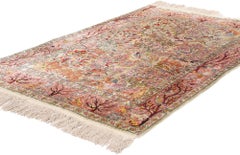 Vintage Turkish Silk Hereke Rug with Garden of Paradise Tree of Life Design