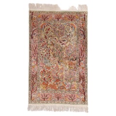 1960s Tapis turc vintage en soie Hereke  Jardin du Paradis  Le bois de vie