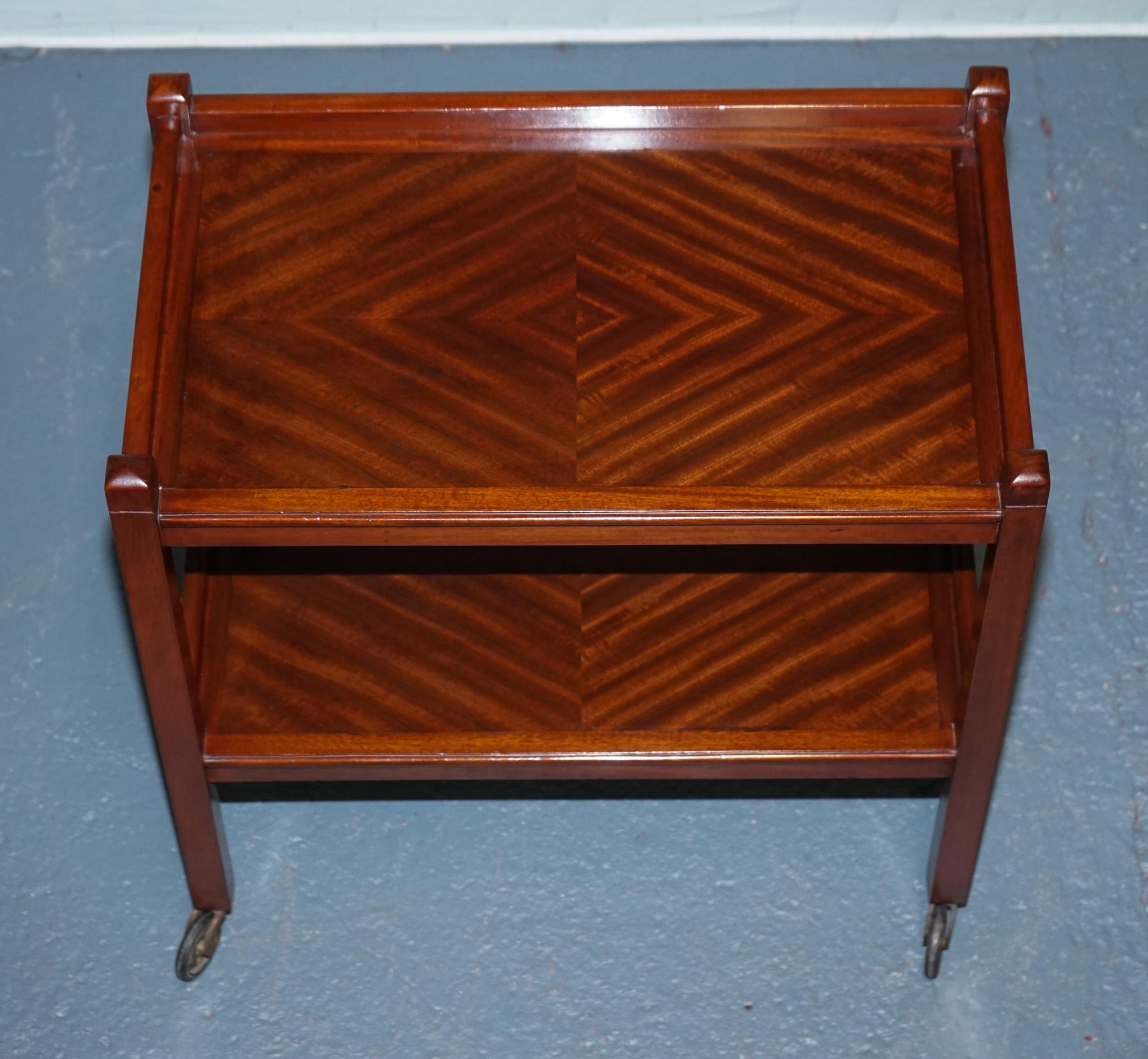 Hardwood 1960s VINTAGE TWO TIER WOODEN TEA TROLLET ON BRASS CASTERS For Sale