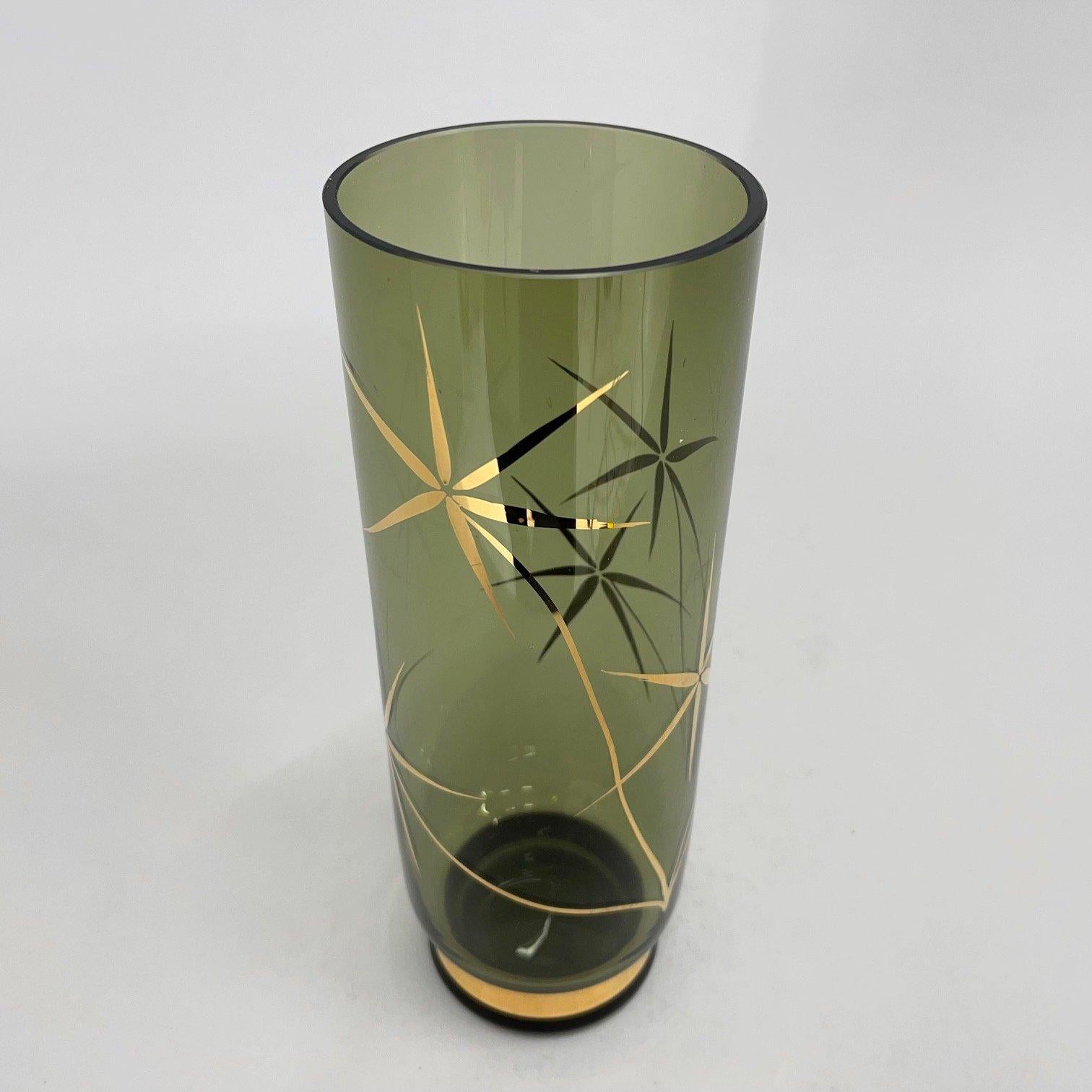 Mid-Century Modern 1960's Vintage Vase with Golden Decor, Czechoslovakia For Sale
