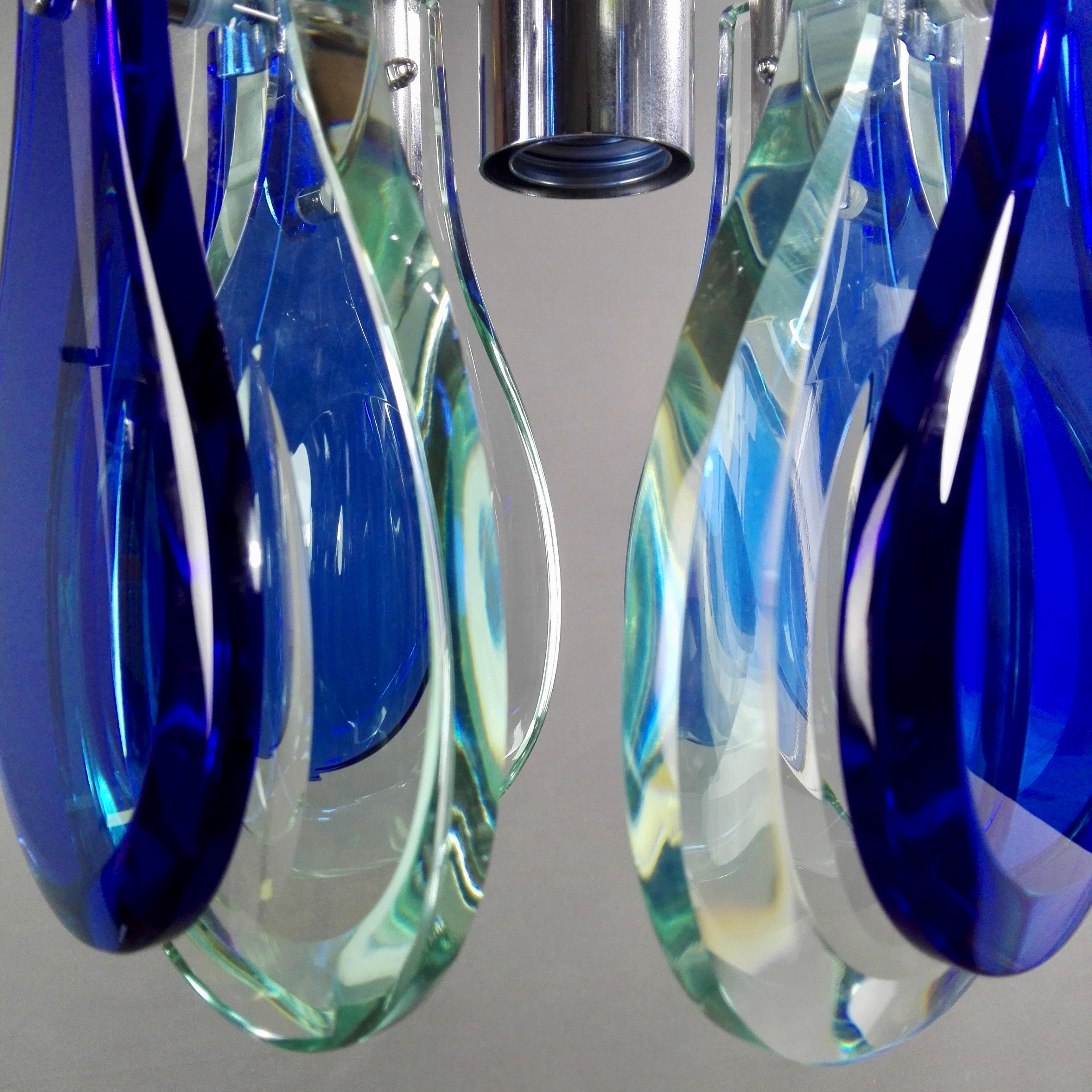 1960s Vintage Veca One-Light Ultramarine Blue and Teal Glass Pendant Lamp 2