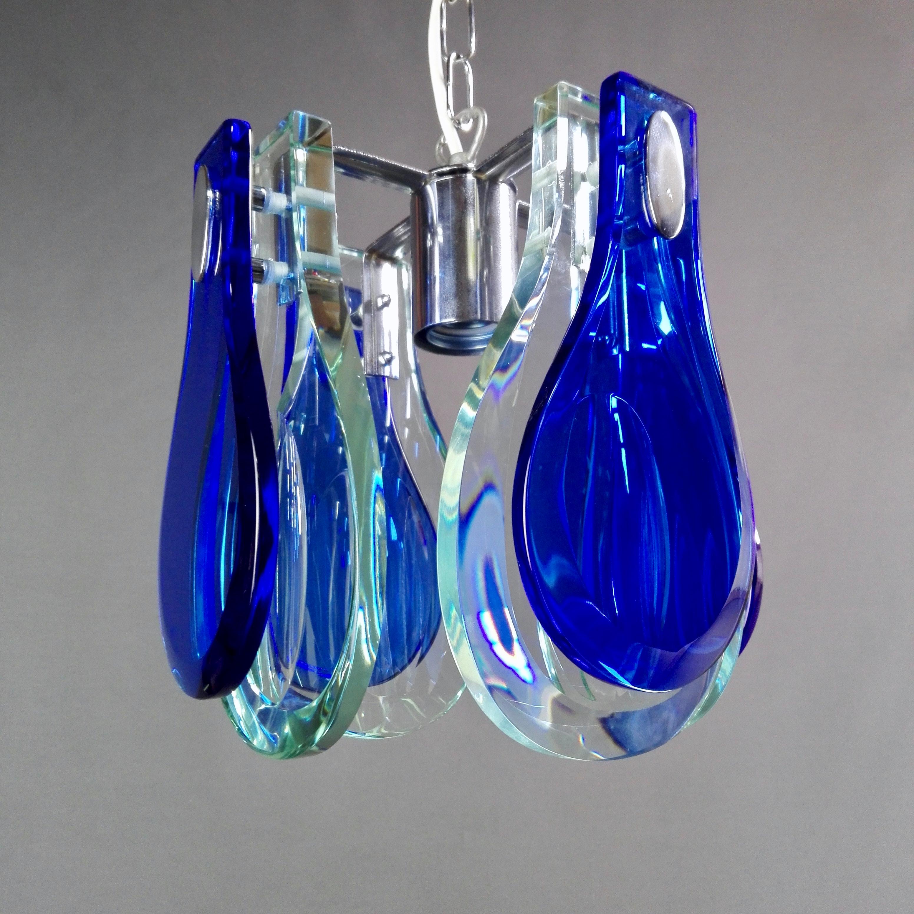 Space Age 1960s Vintage Veca One-Light Ultramarine Blue and Teal Glass Pendant Lamp