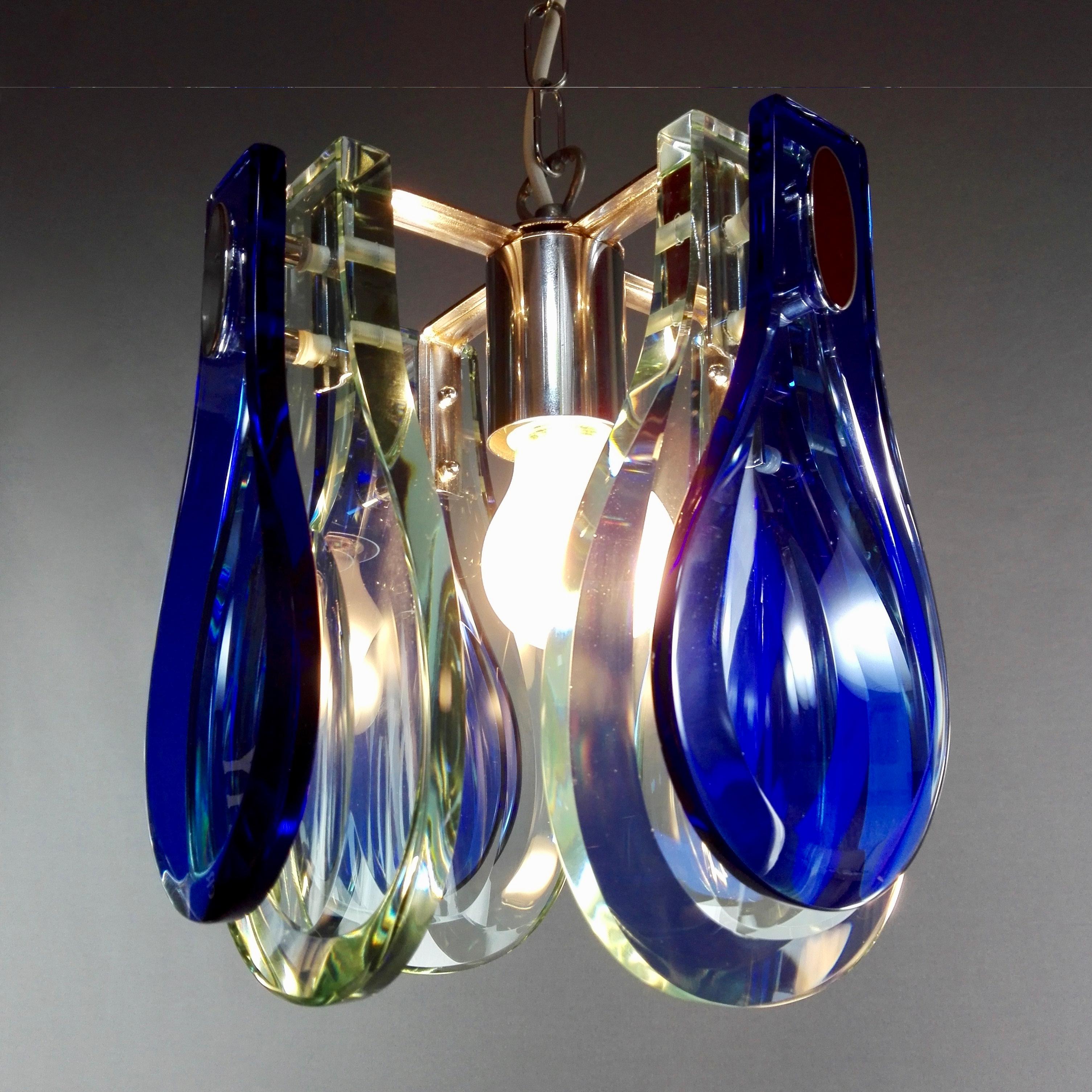 Mid-20th Century 1960s Vintage Veca One-Light Ultramarine Blue and Teal Glass Pendant Lamp