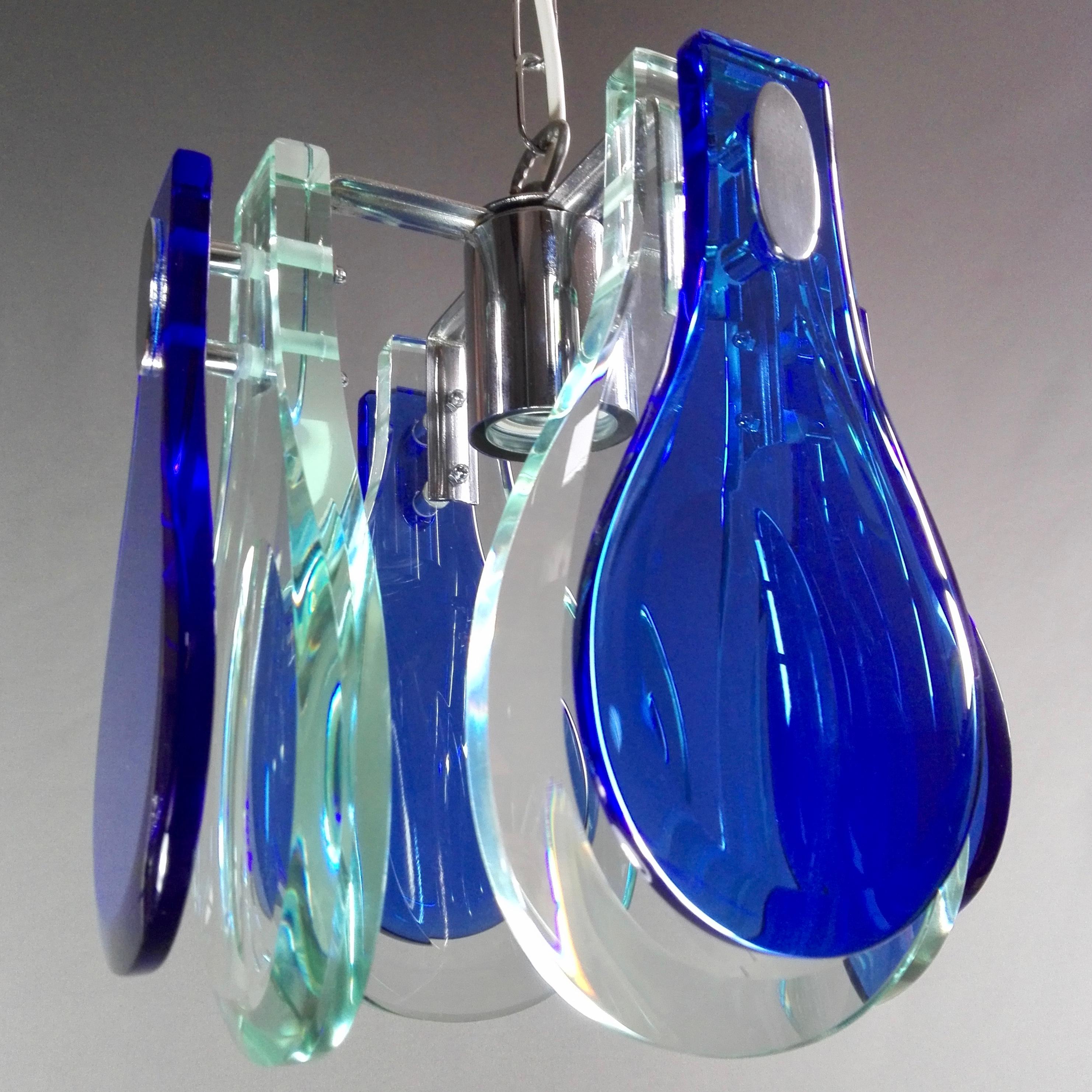 1960s Vintage Veca One-Light Ultramarine Blue and Teal Glass Pendant Lamp 1