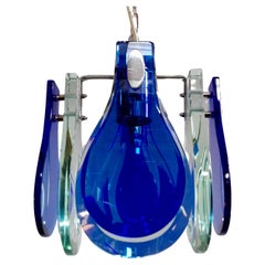 1960s Vintage Veca One-Light Ultramarine Blue and Teal Glass Pendant Lamp