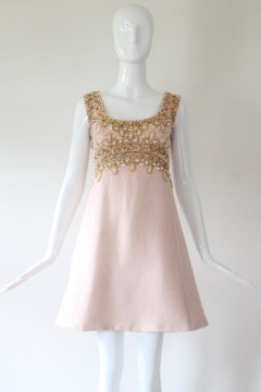 1960s Vintage Victoria Royal Pink Silk Beaded Cocktail Dress US 4 UK 8