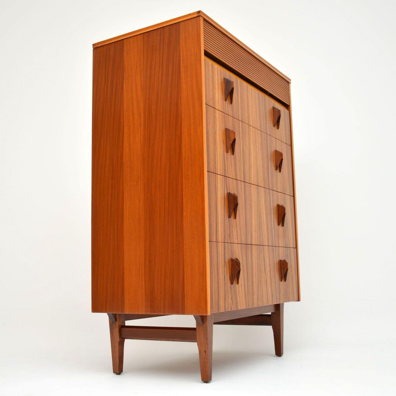 Mid-20th Century 1960s Vintage Walnut and Zebrano Chest of Drawers by Eon