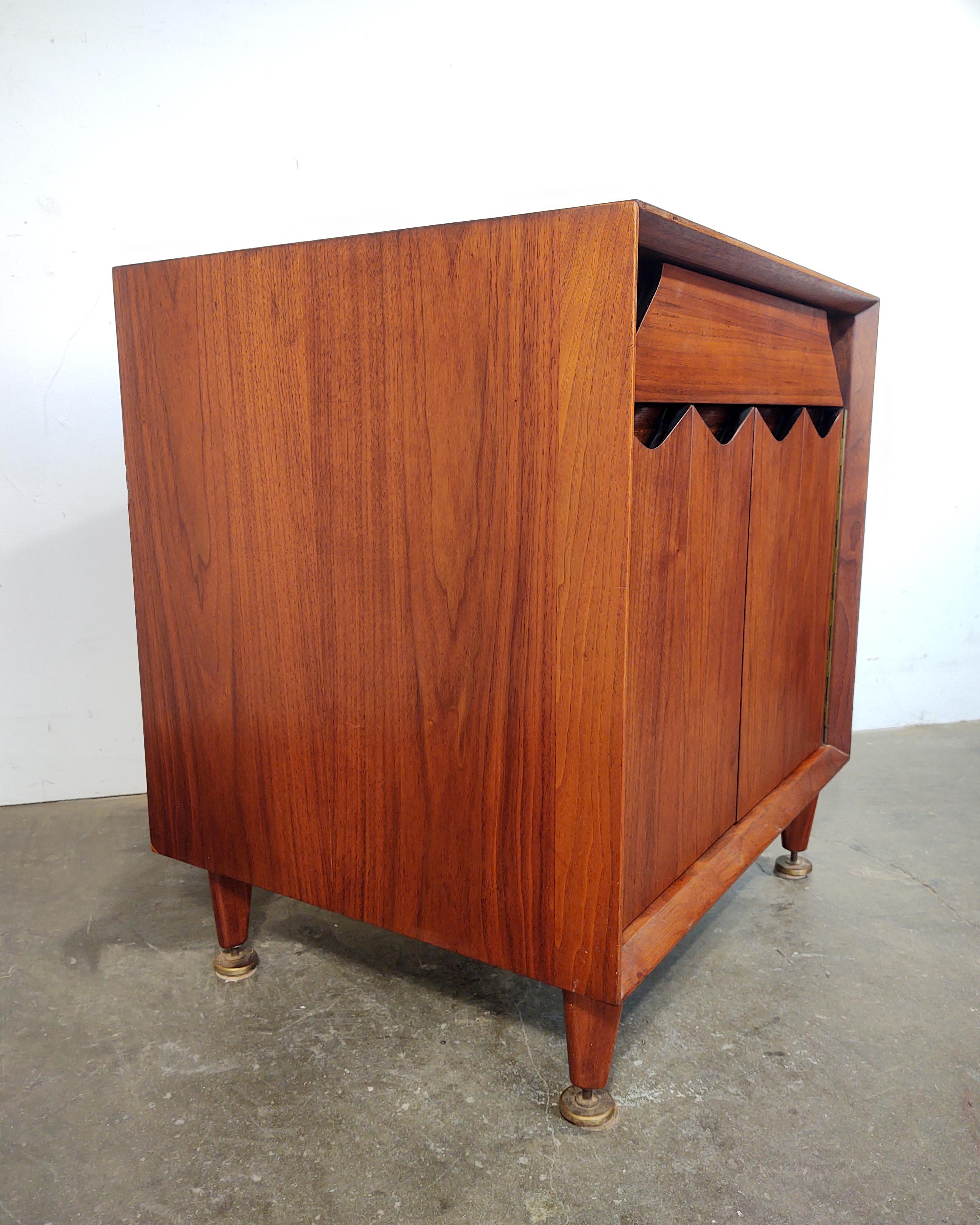 Brass 1960s Vintage Walnut Nightstand Cabinet by Grosfeld House