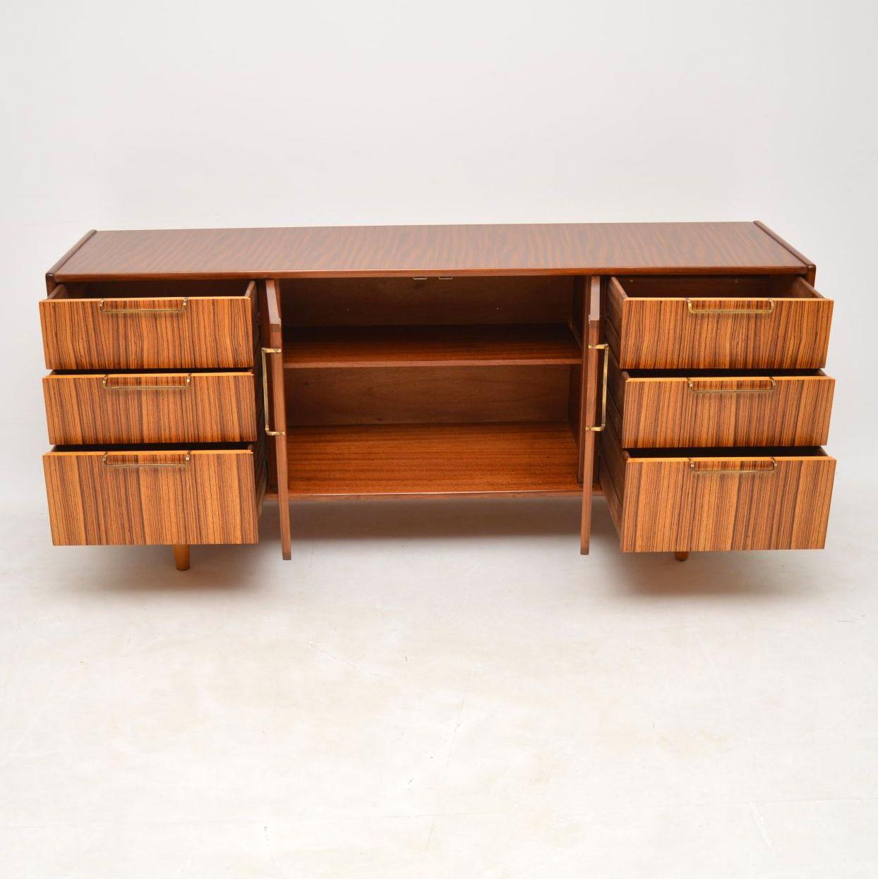 English 1960s Vintage Walnut & Zebrano Sideboard