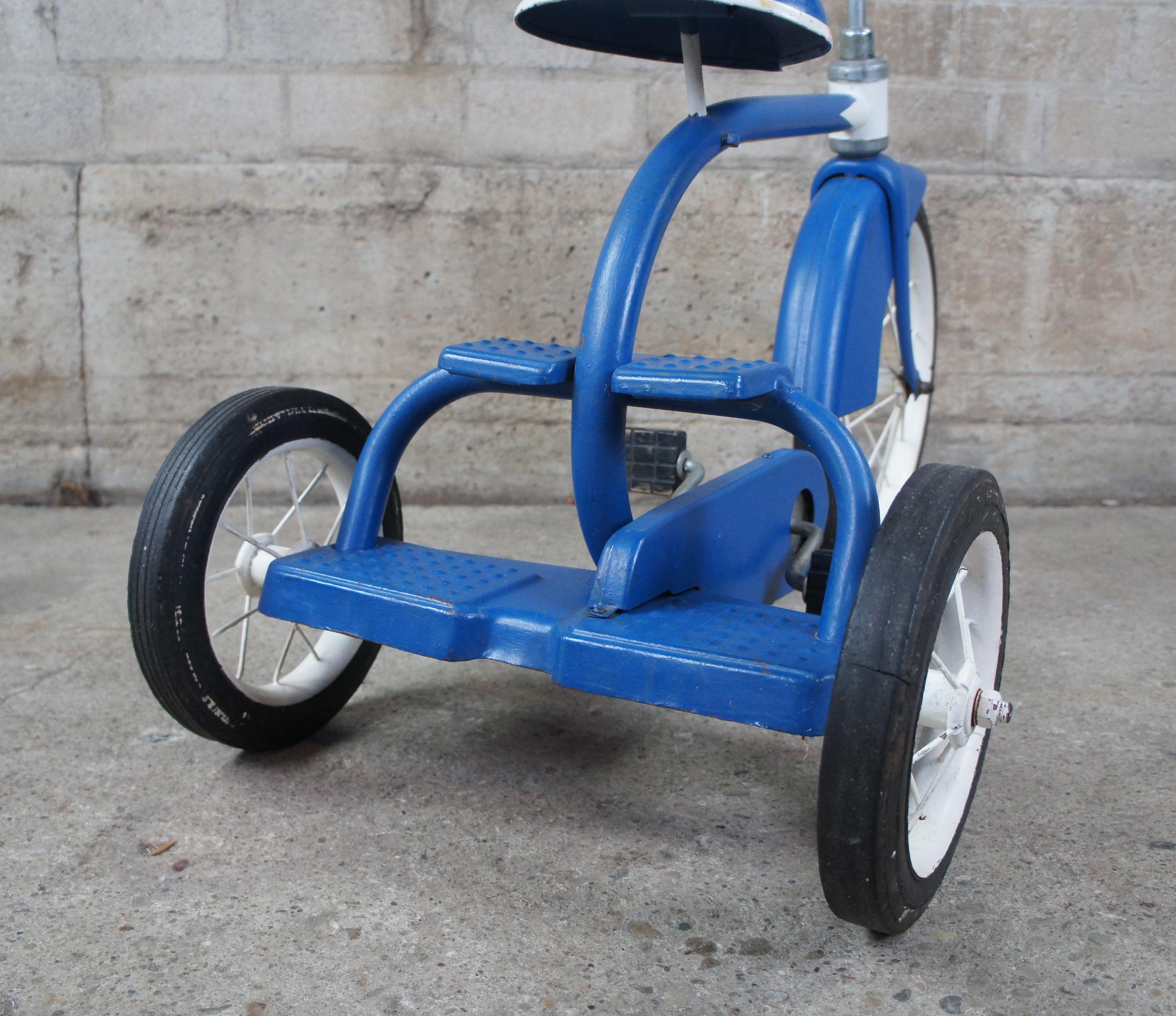 Mid-20th Century 1960s Vintage Western Flyer Blue & White Childs Tricycle Pedal Bike Atomic
