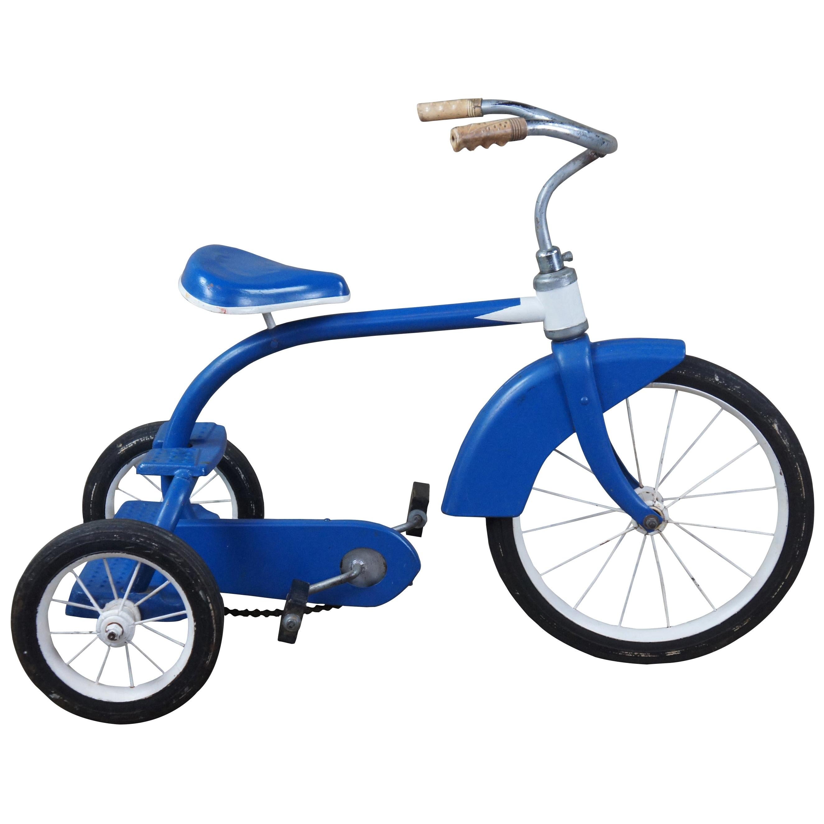 1960s Vintage Western Flyer Blue & White Childs Tricycle Pedal Bike Atomic